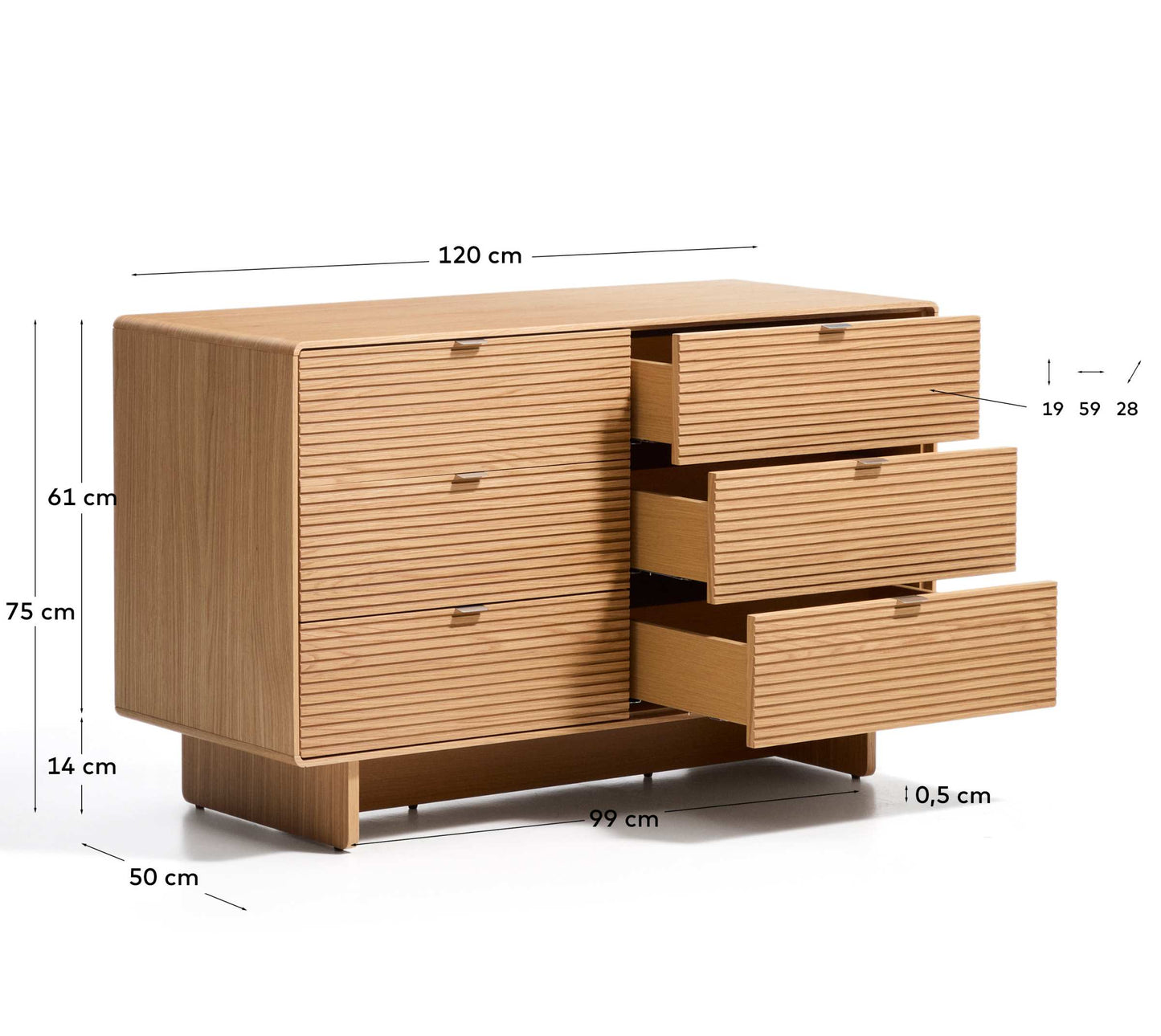 Cassettiera Norlen 6 cassetti in impiallacciato di rovere con finitura naturale FSC Mix Credit 120 x 75 cm