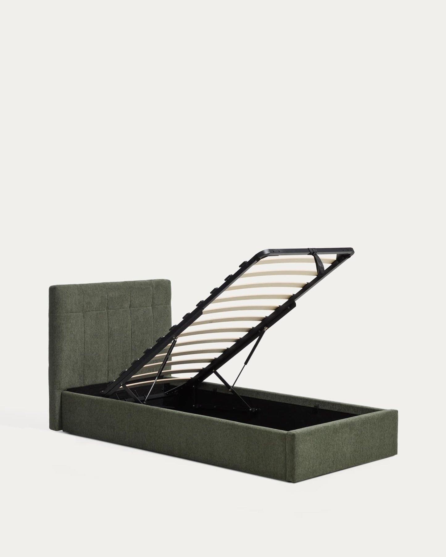 Letto contenitore sollevabile Darnela in ciniglia verde muschio per materasso da 90 x 200 cm