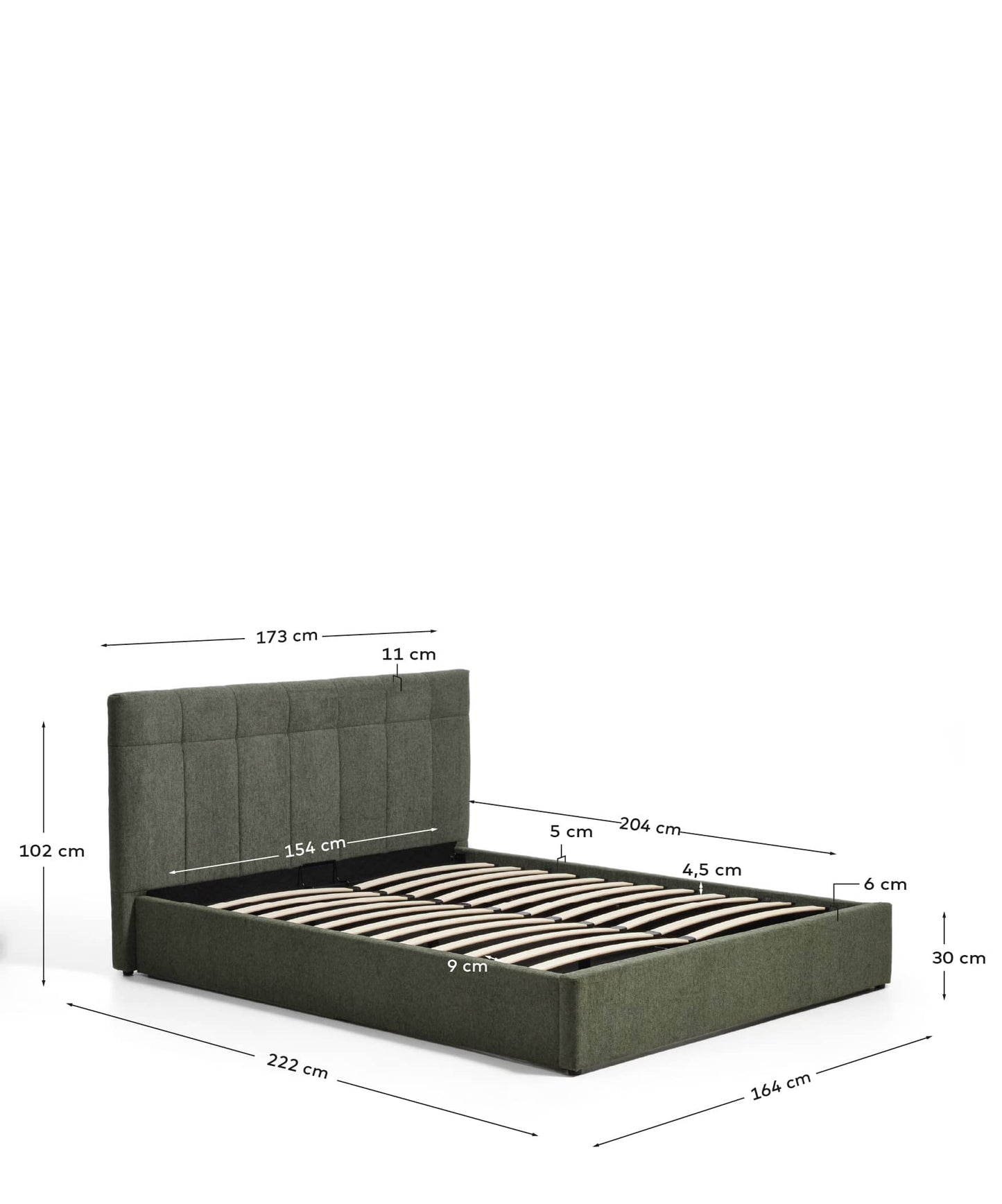 Letto contenitore sollevabile Darnela in ciniglia verde muschio per materasso da 150 x 200 cm