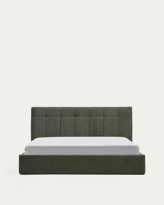 Letto contenitore sollevabile Darnela in ciniglia verde muschio per materasso da 180 x 200 cm