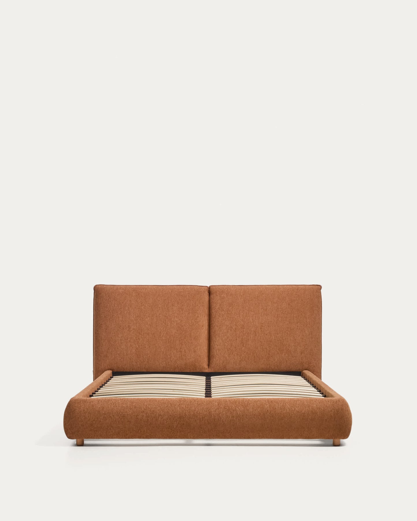Letto Elerio in ciniglia rosso ramato chiaro per materasso da 150 x 200 cm