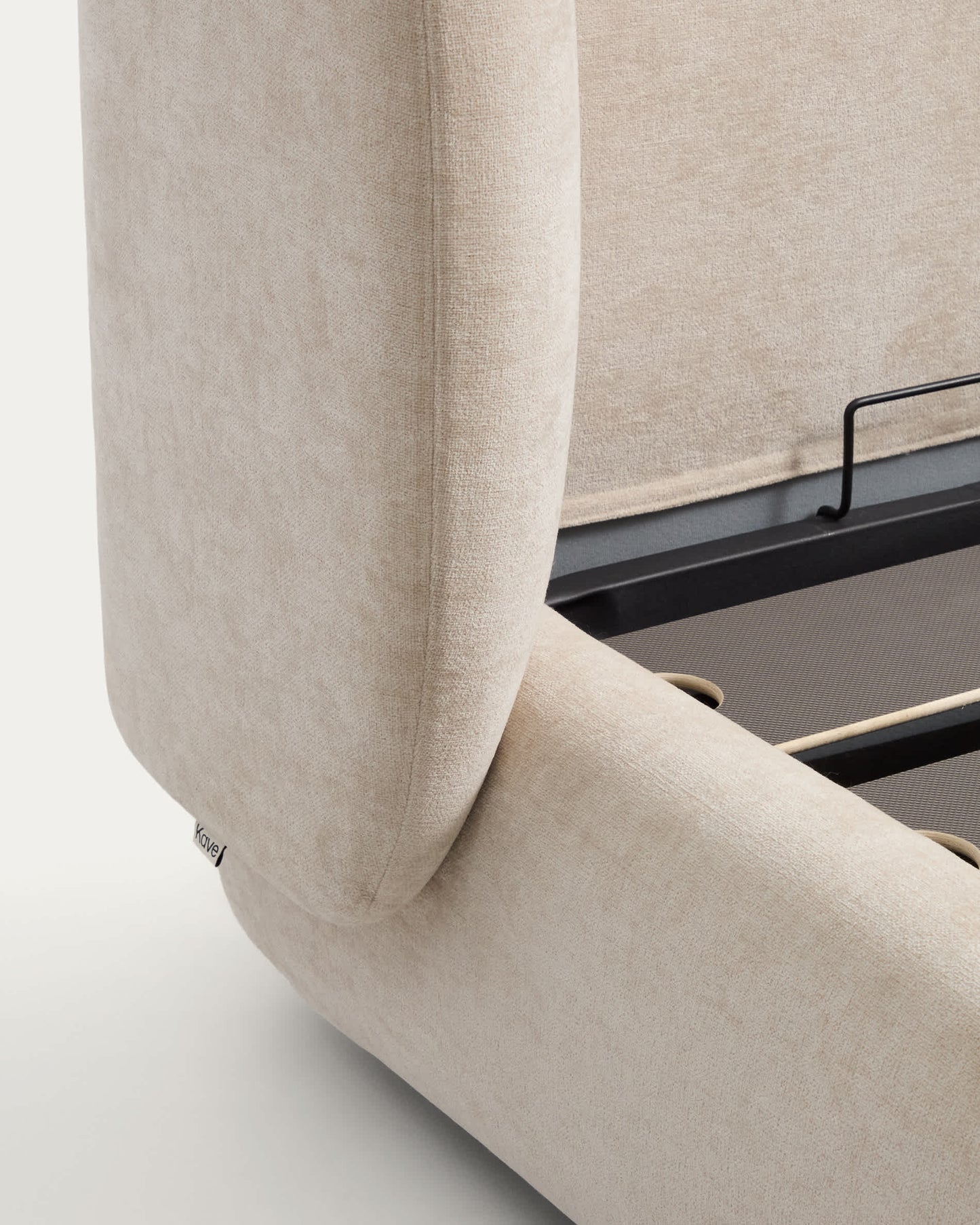 Letto sfoderabile con letto contenitore Nerla in ciniglia beige per materasso da 160 x 200 cm