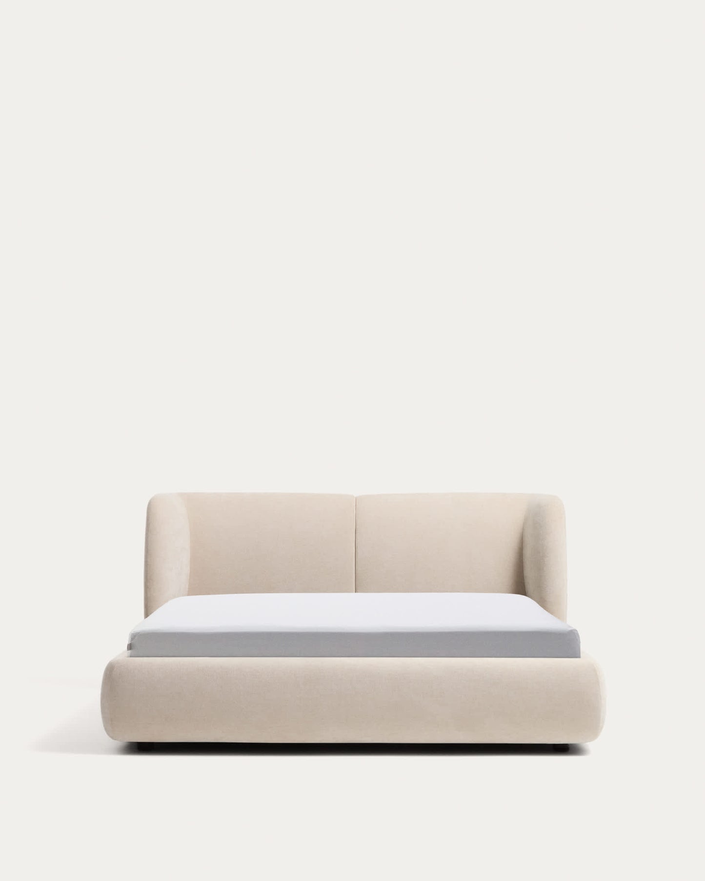 Letto sfoderabile con letto contenitore Nerla in ciniglia beige per materasso da 160 x 200 cm