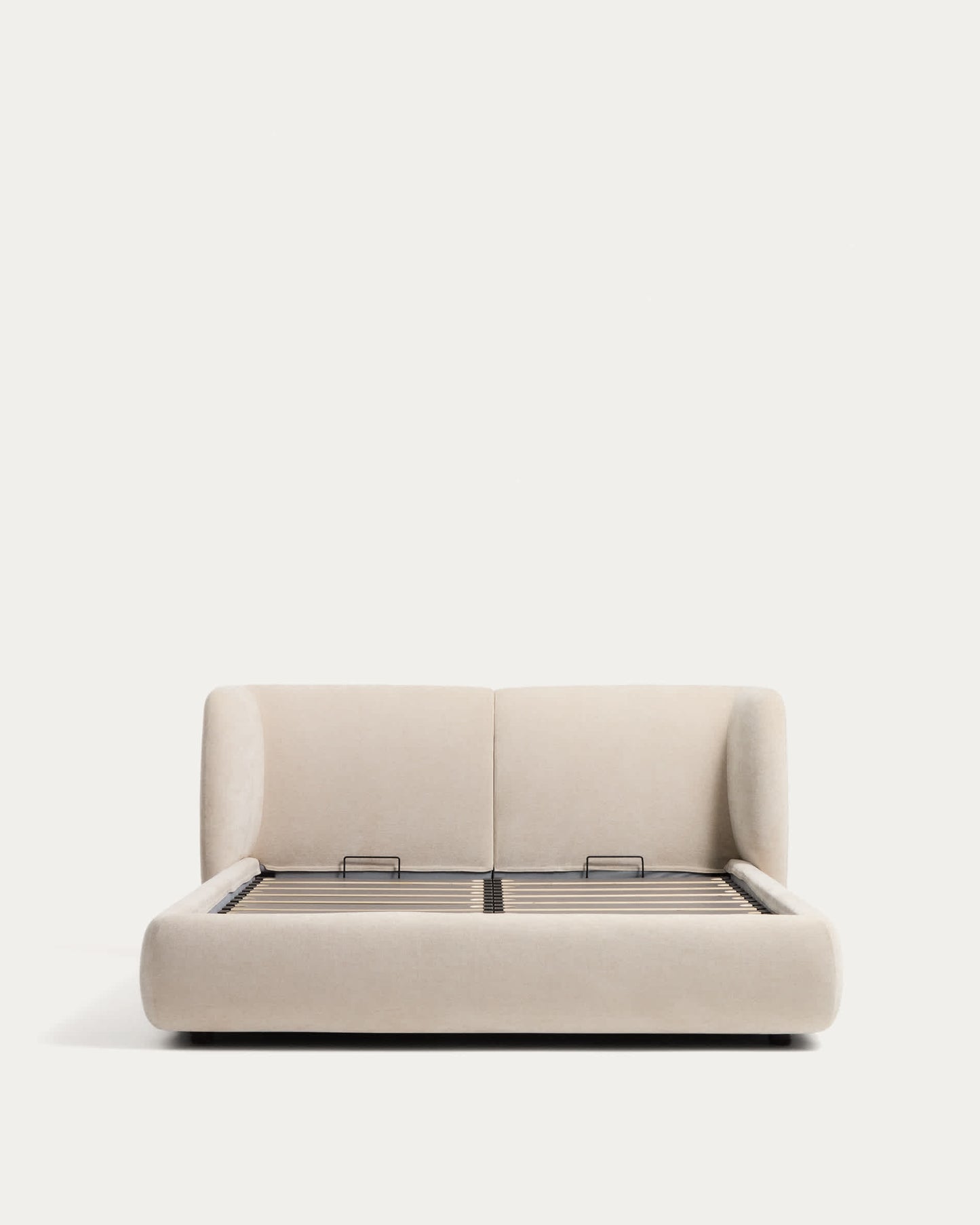 Letto sfoderabile con letto contenitore Nerla in ciniglia beige per materasso da 160 x 200 cm