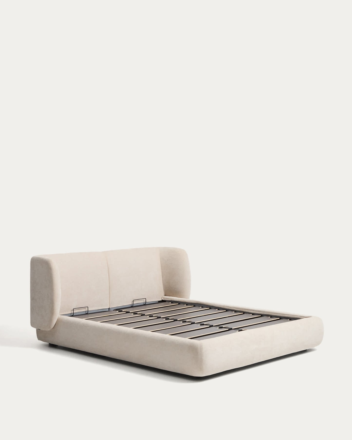 Letto sfoderabile con contenitore Nerla in ciniglia beige per materasso 180 x 200 cm