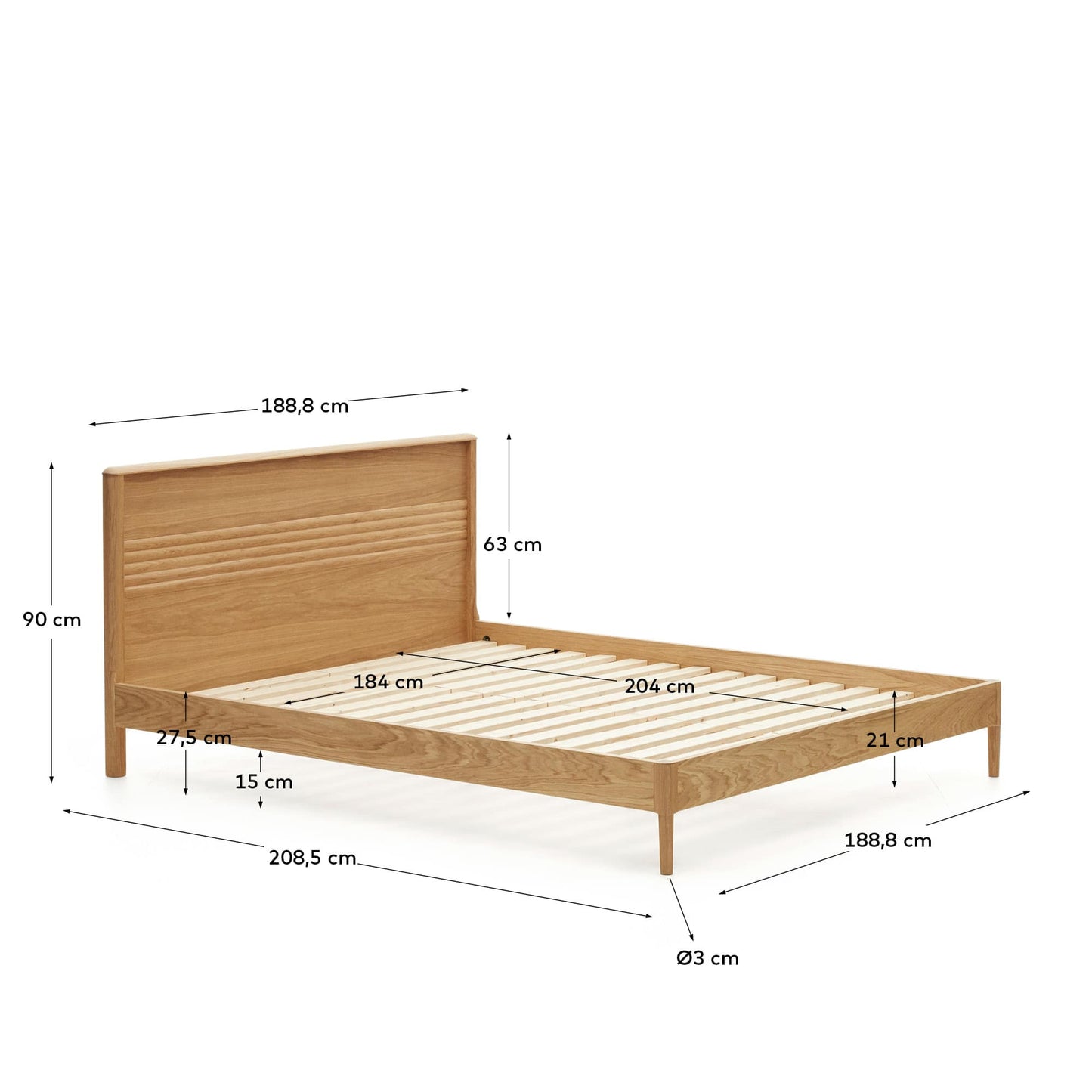Letto Lenon in legno e rovere impiallacciato per materasso 180 x 200 cm FSC MIX Credit