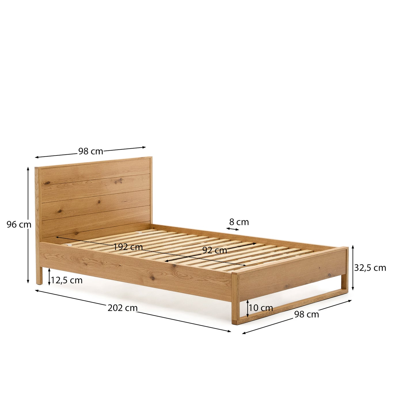 Letto Alguema con impiallacciatura in rovere e finitura naturale per materasso 90 x 190 cm