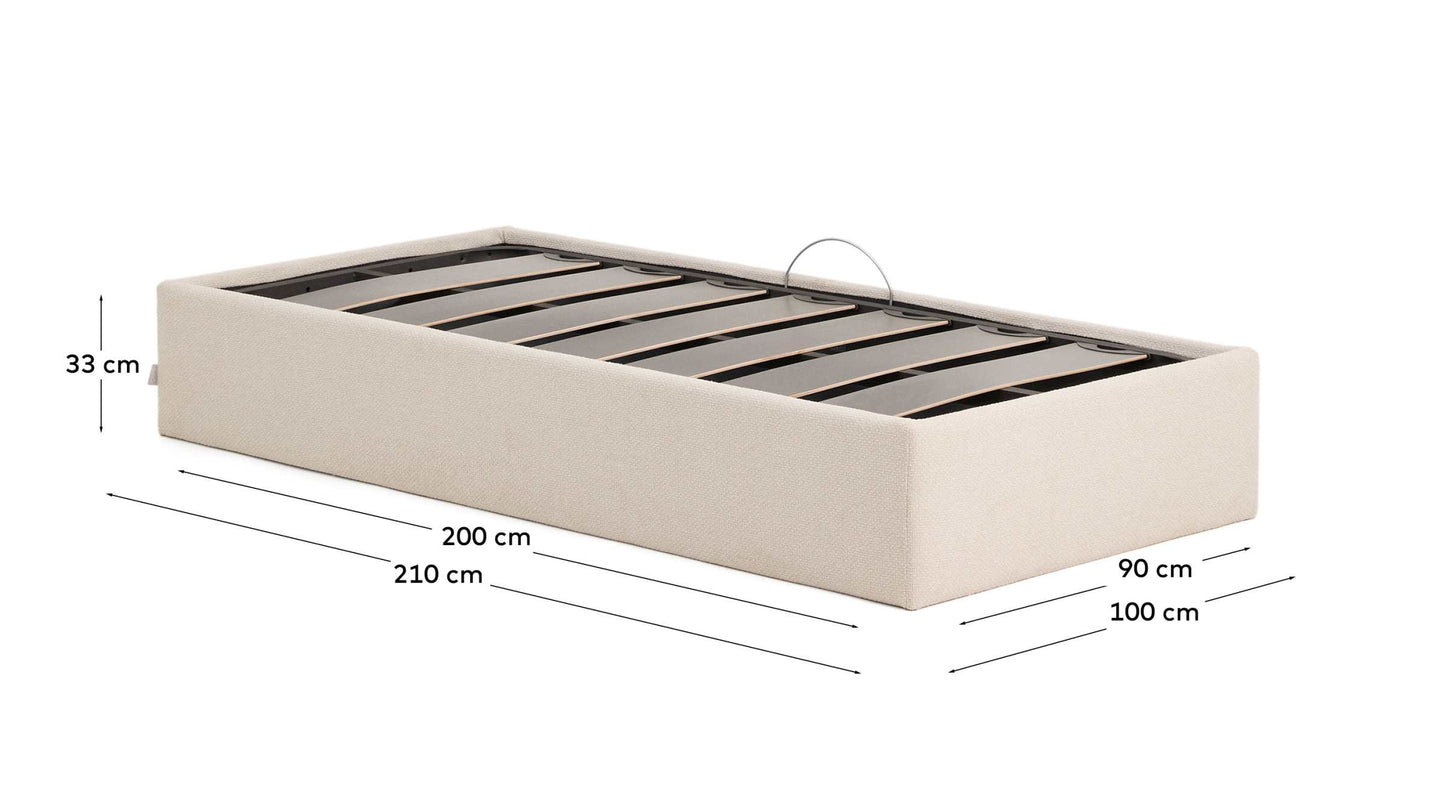 Letto contenitore sfoderabile Nelzi in ciniglia écru per materasso da 90 x 200 cm FSC 100%