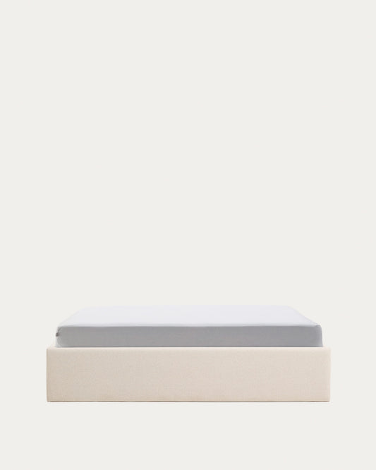 Letto contenitore sfoderabile Nelzi in ciniglia écru per materasso da 160 x 200 cm FSC 100%