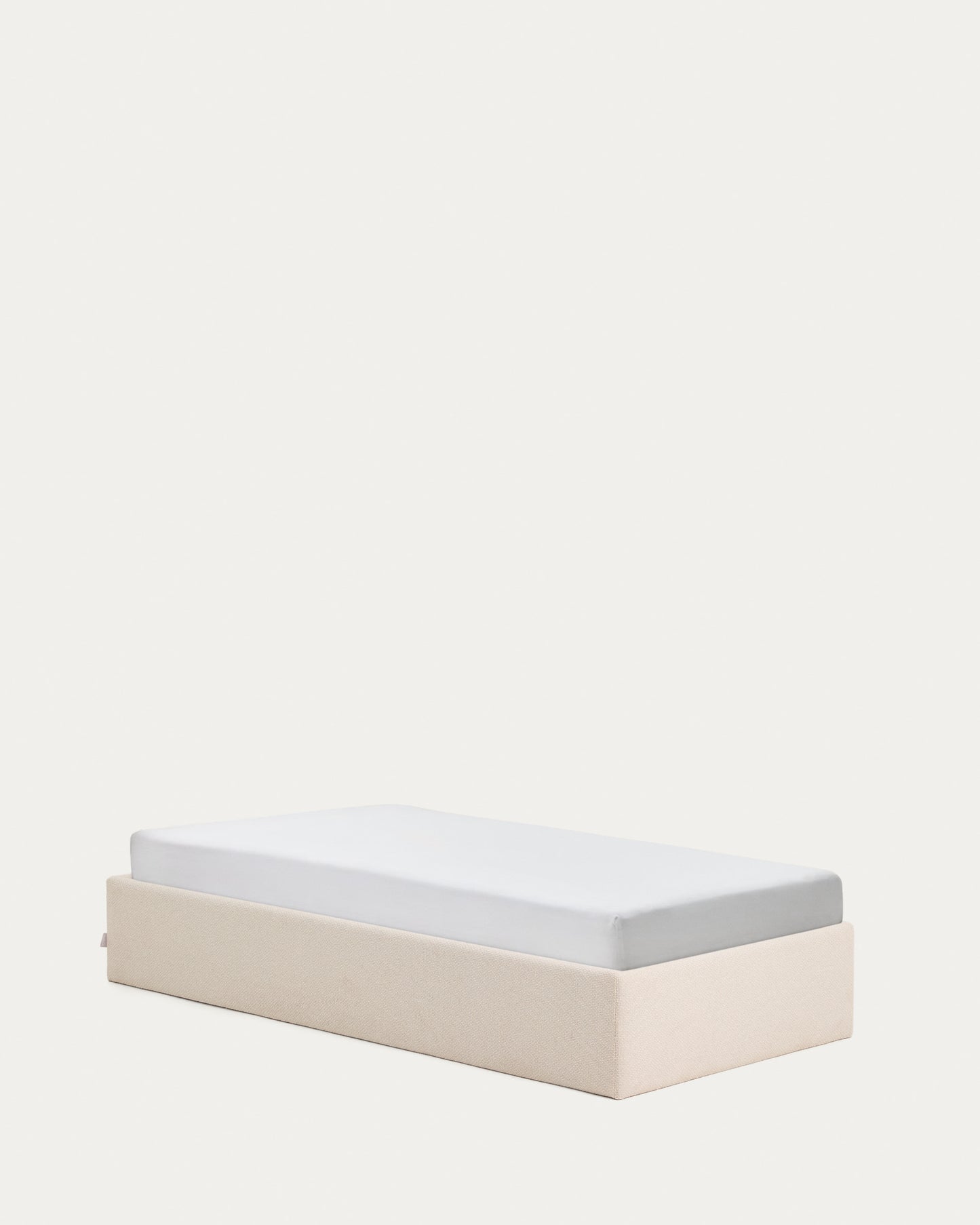 Letto contenitore sfoderabile con apertura laterale Nelzi in ciniglia écru per materasso da 90 x 200 cm