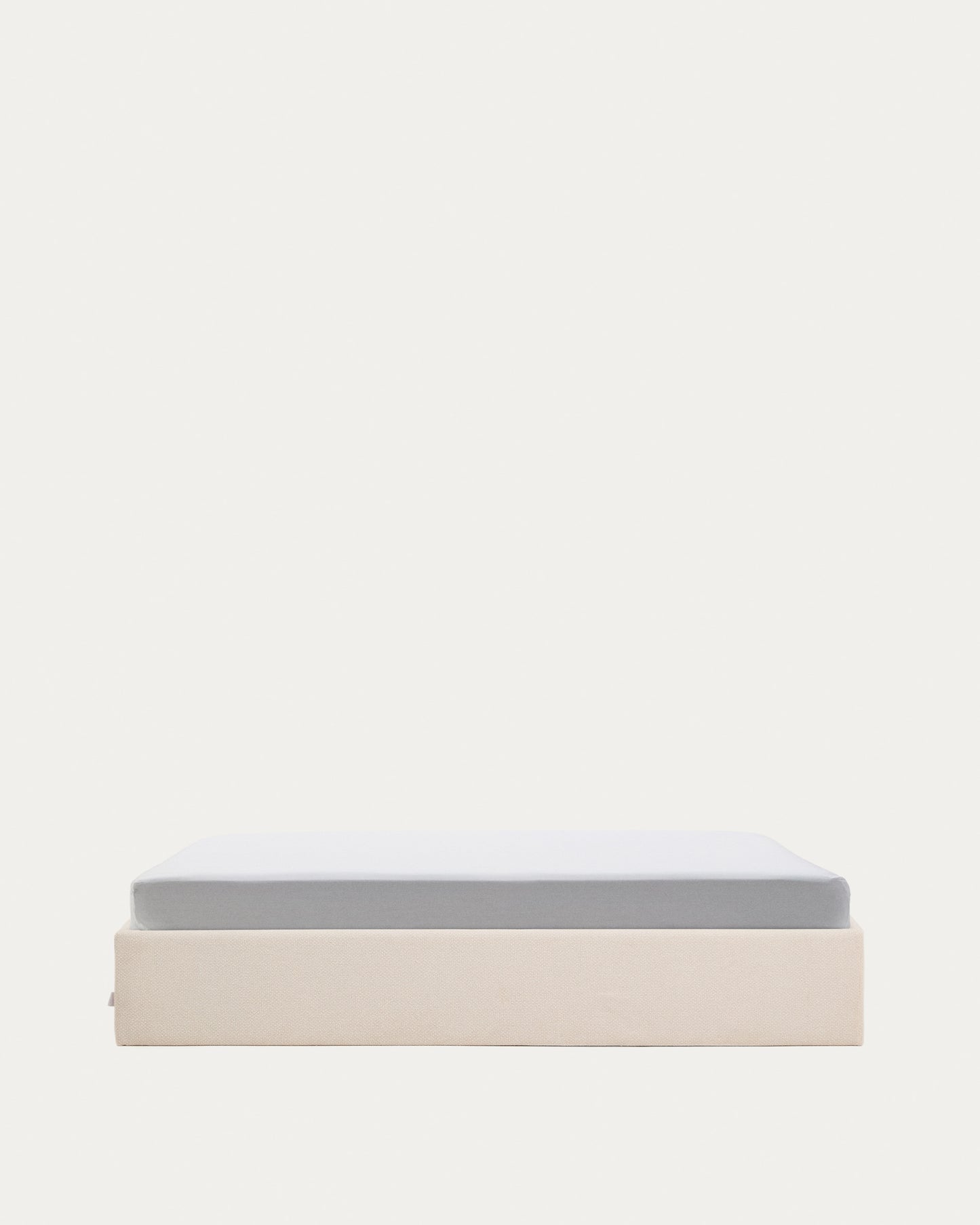 Letto contenitore sfoderabile con apertura laterale Nelzi in ciniglia écru per materasso da 90 x 200 cm