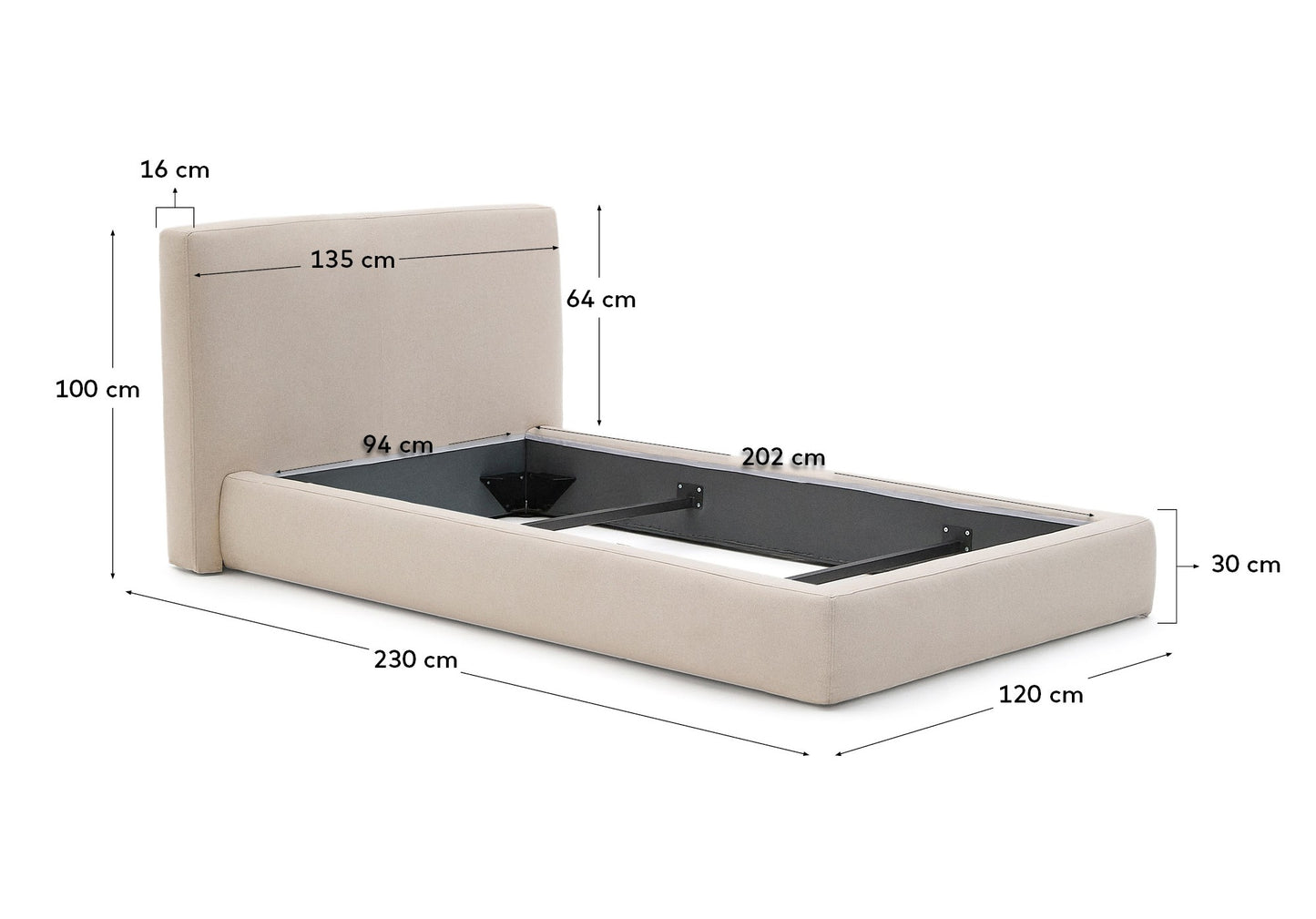 Letto sfoderabile Blok écru per materasso 90 x 200 cm