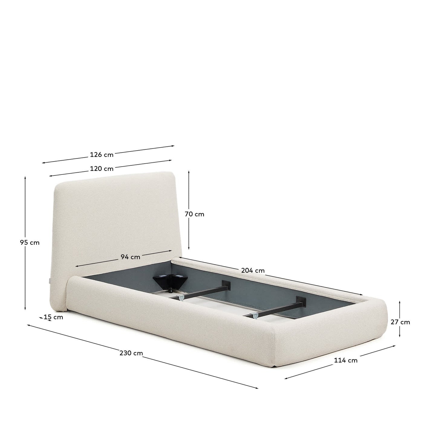 Letto sfoderabile Martina in ciniglia écru per materassi 90 x 200 cm
