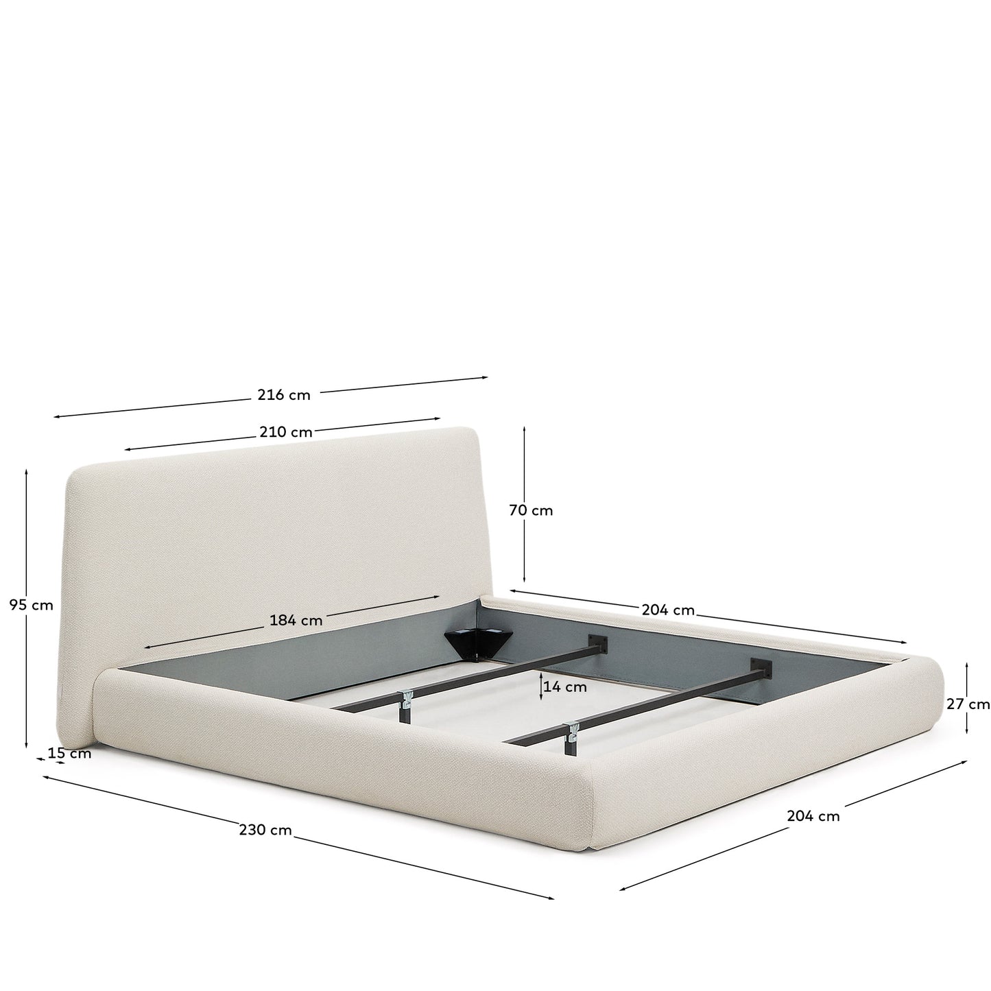 Letto sfoderabile Martina in ciniglia écru per materassi 180 x 200 cm