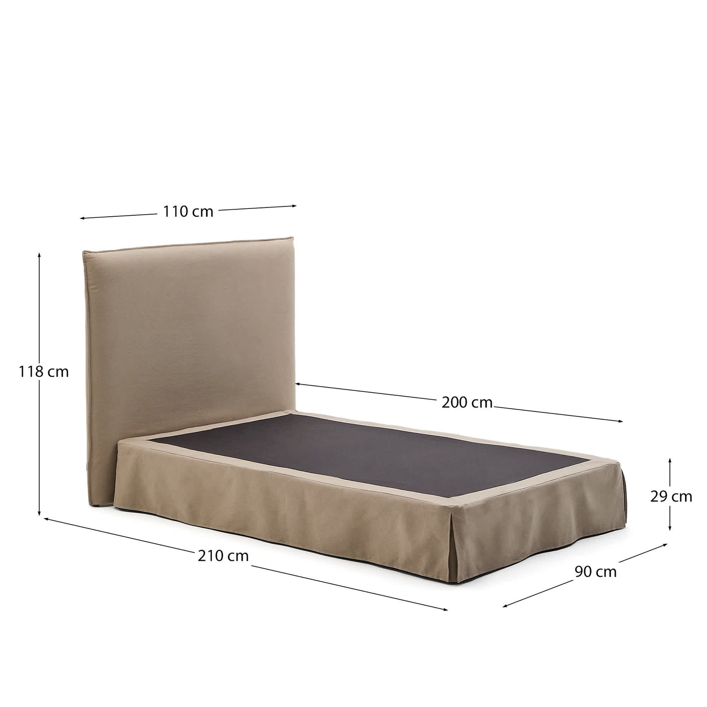 Letto sfoderabile Jaira in lino e cotone taupe per materasso da 90 x 200 cm