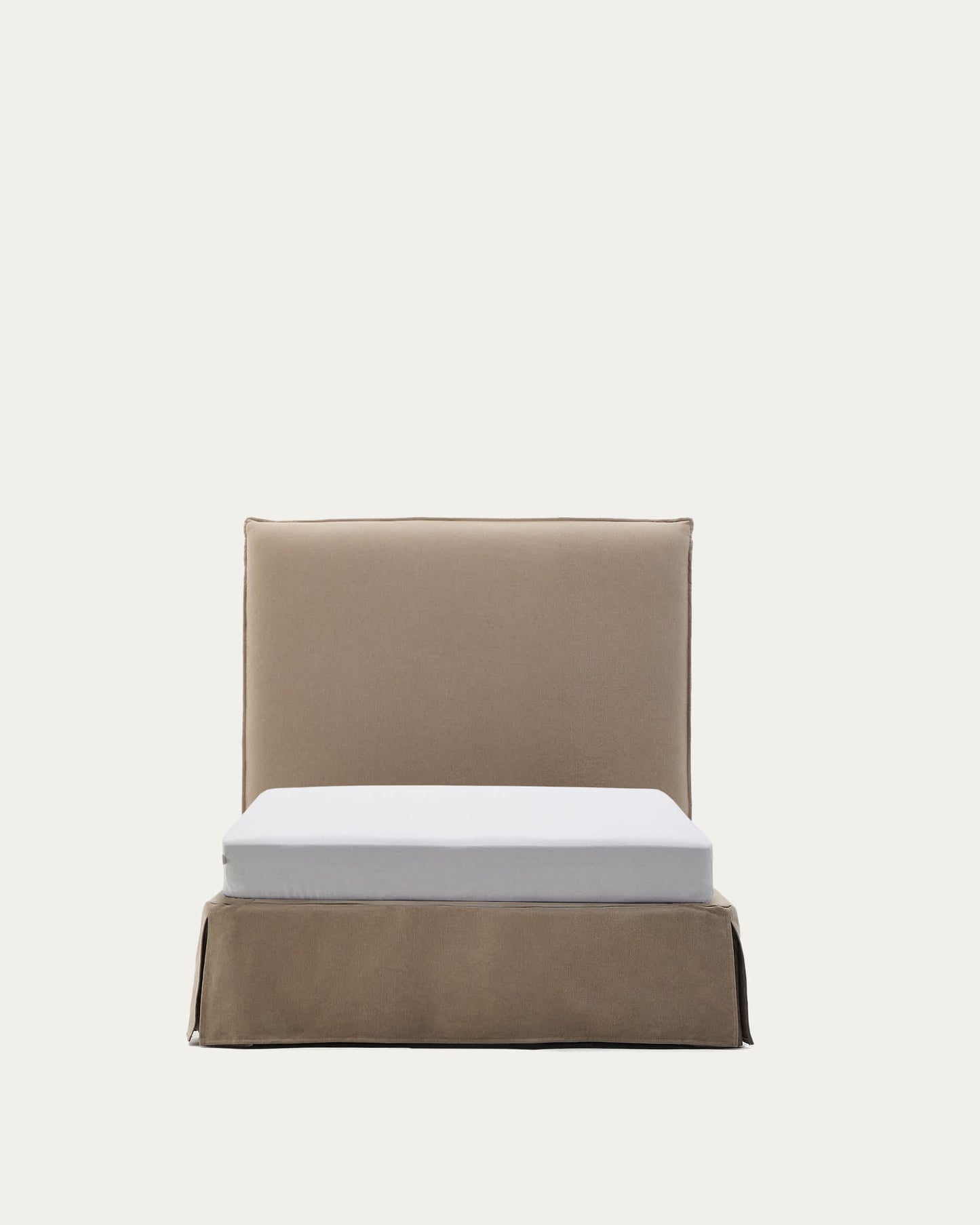 Letto sfoderabile Jaira in lino e cotone taupe per materasso da 90 x 200 cm