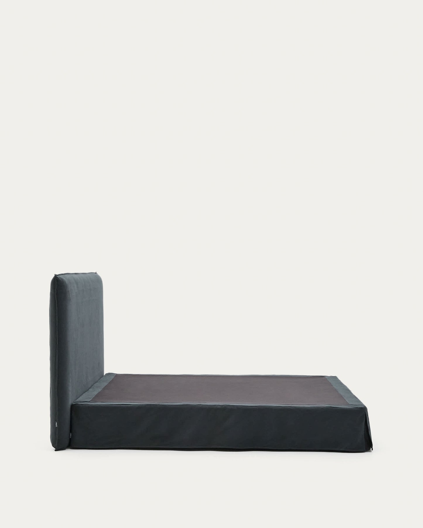 Letto sfoderabile Jaira in lino e cotone grigio antracite per materasso da 180 x 200 cm
