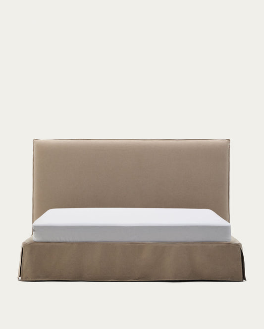 Letto sfoderabile Jaira in lino e cotone taupe per materasso da 180 x 200 cm