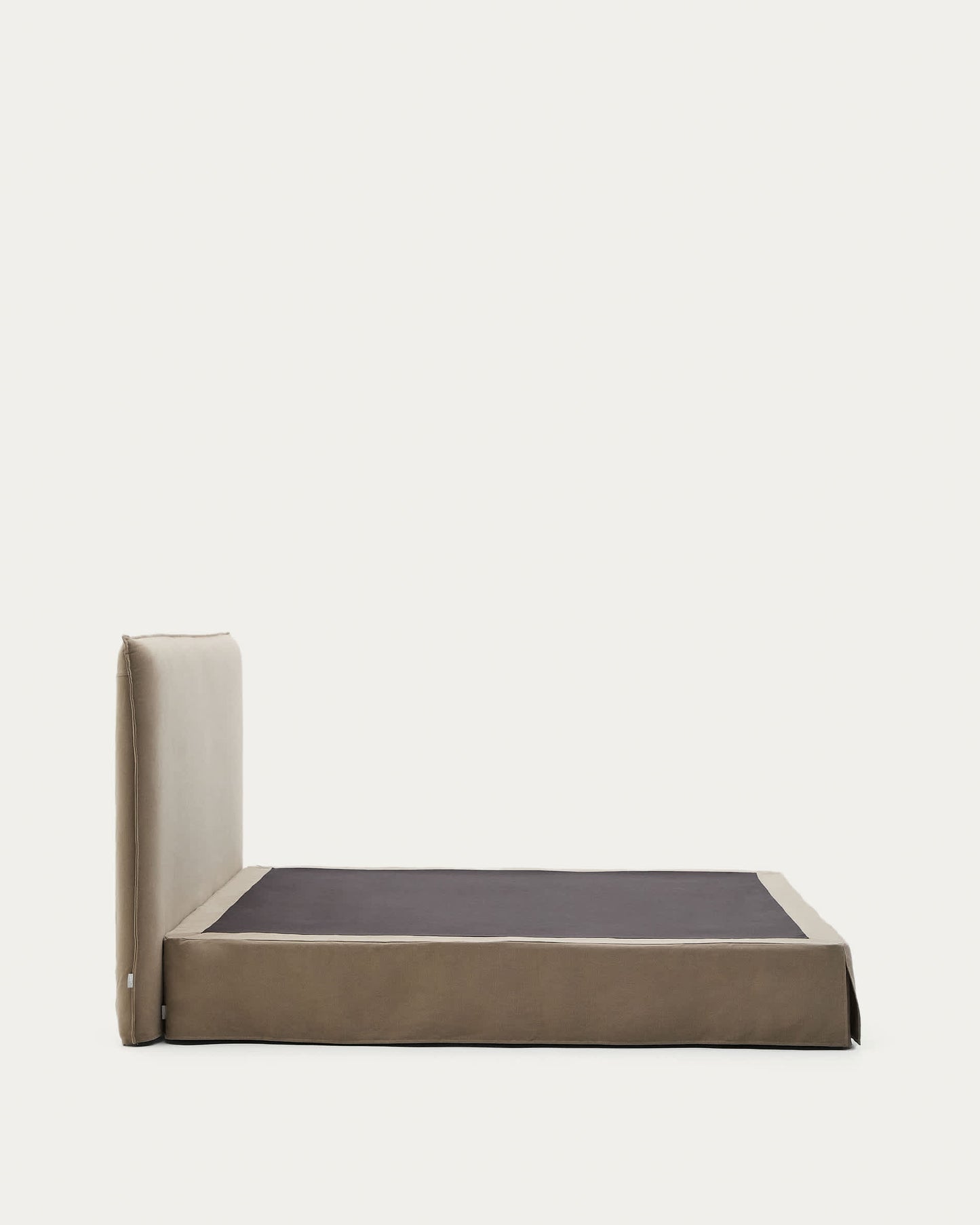 Letto sfoderabile Jaira in lino e cotone taupe per materasso da 180 x 200 cm