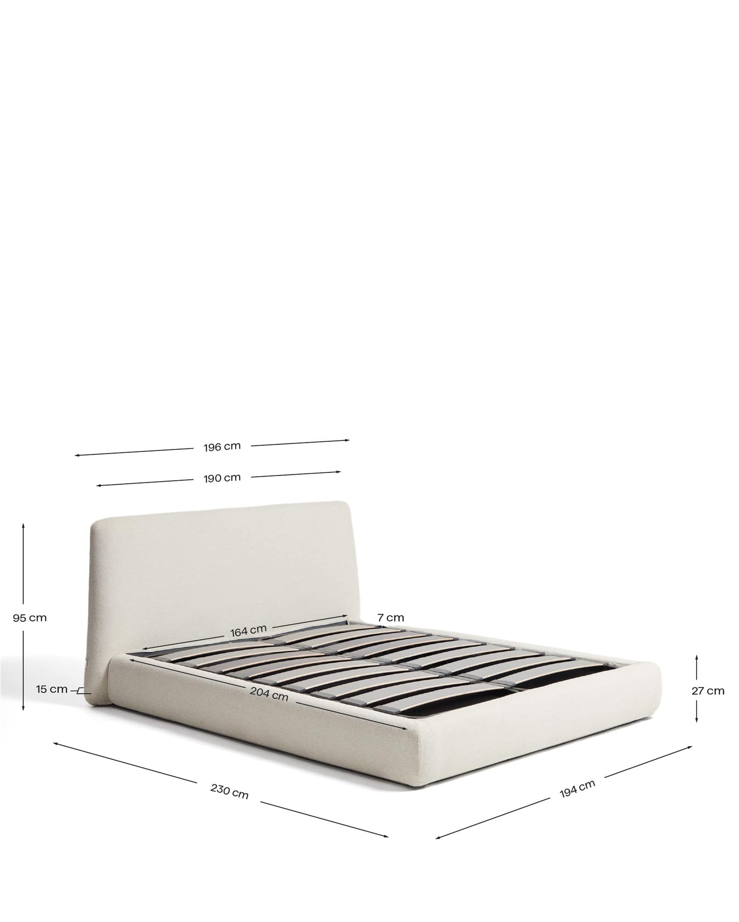 Letto sfoderabile con rete sollevabile Martina in ciniglia écru per materassi 160 x 200 cm