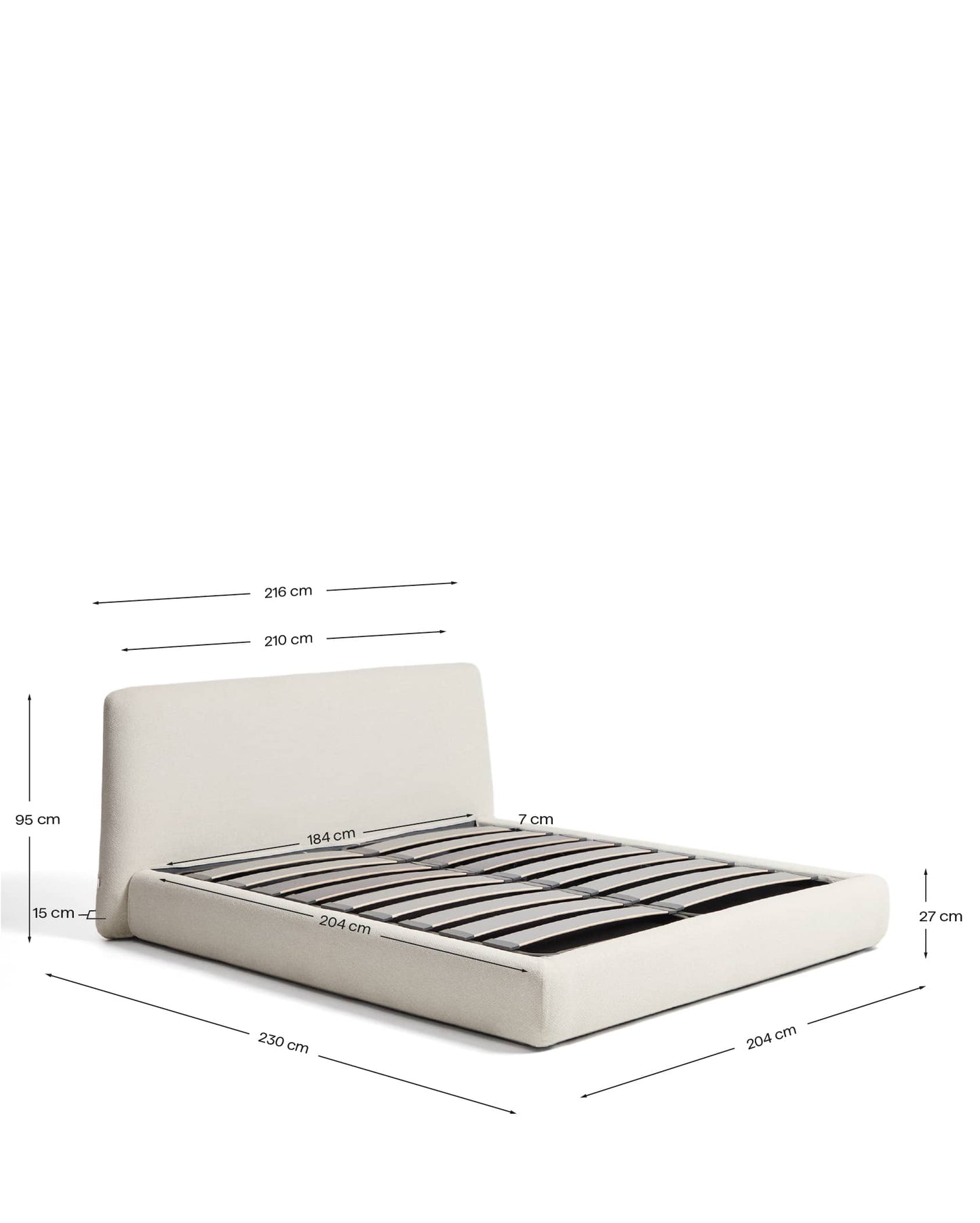 Letto sfoderabile con rete sollevabile Martina in ciniglia écru per materassi 180 x 200 cm