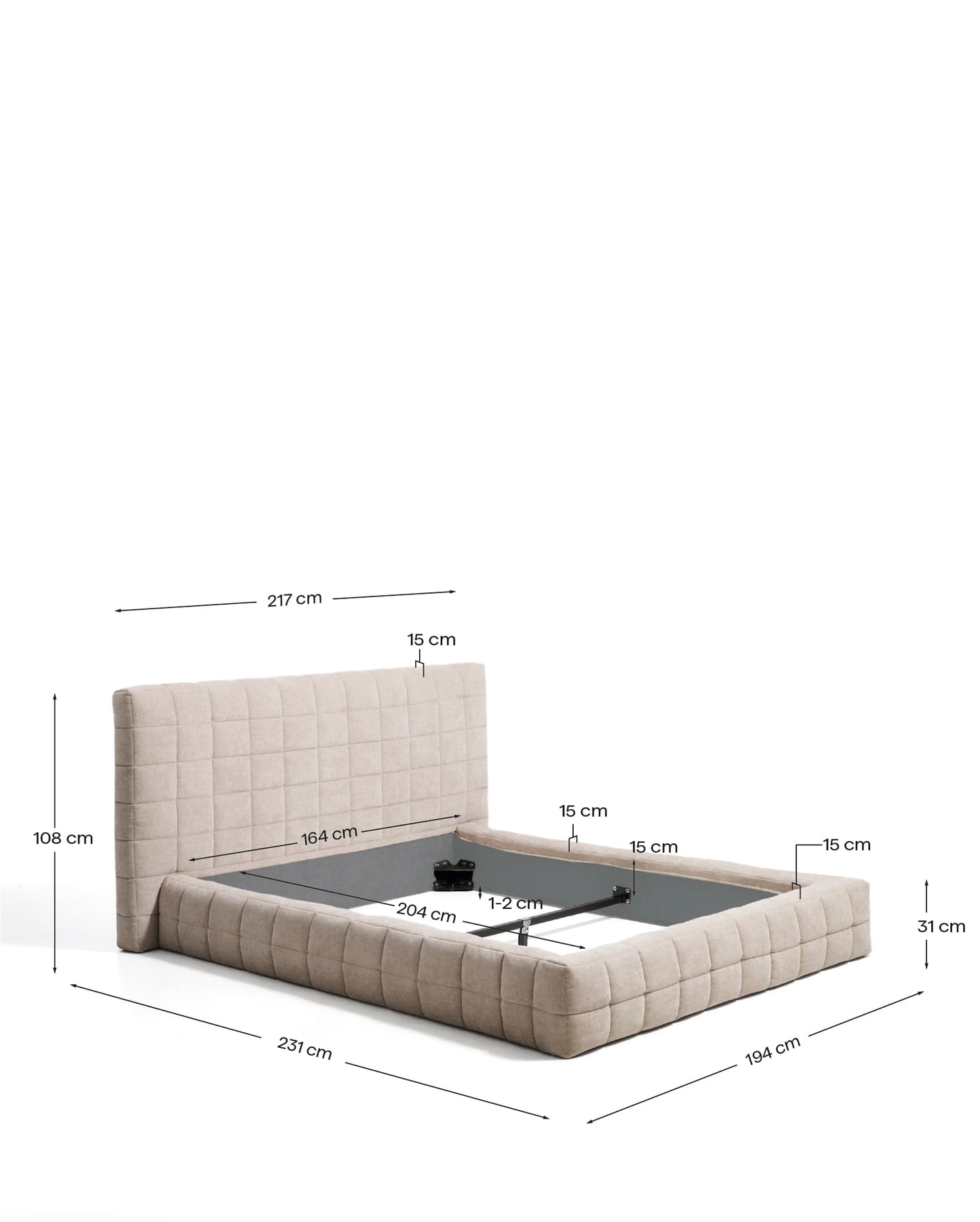 Letto sfoderabile Luiana in ciniglia beige per materasso da 160 x 200 cm