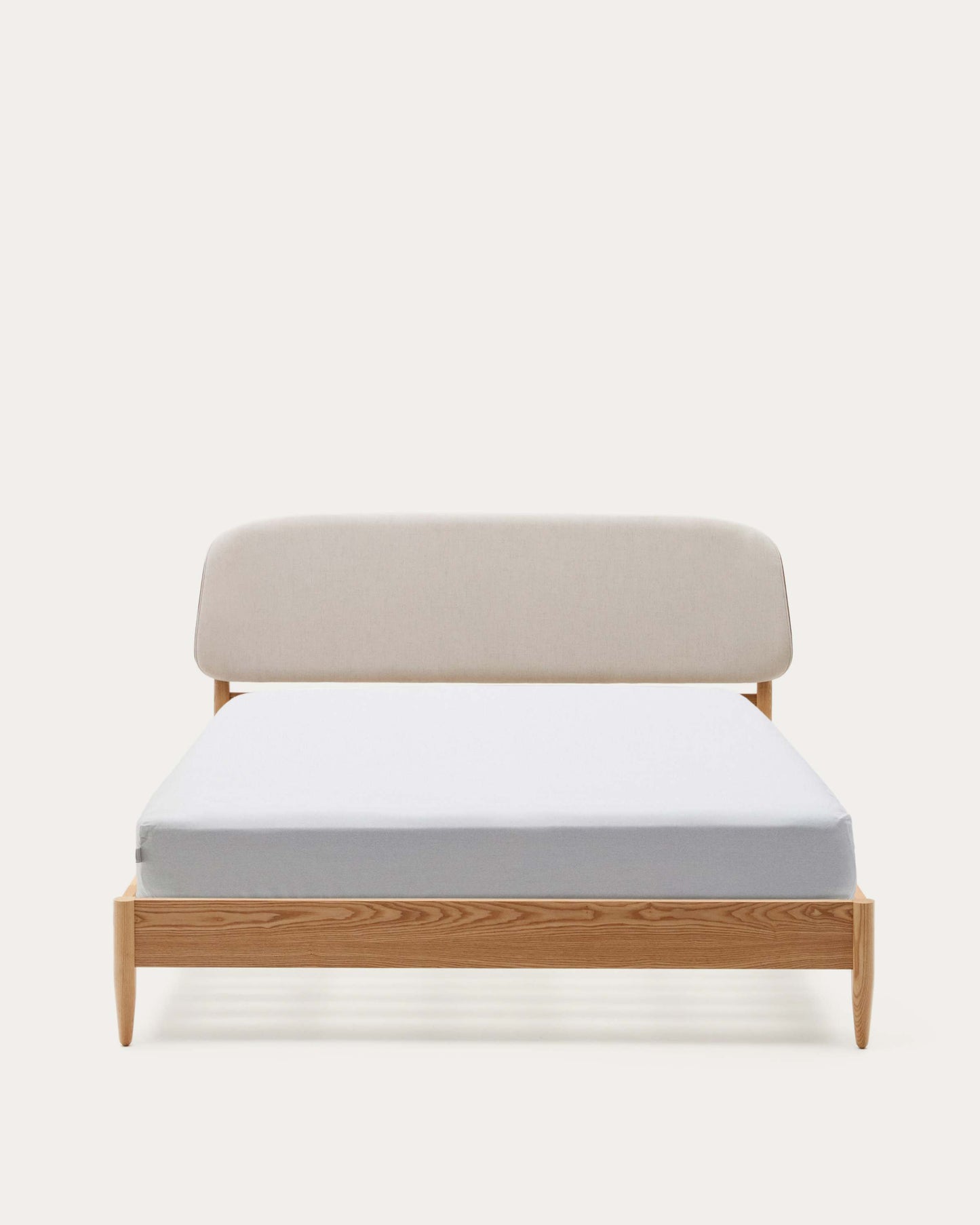 Letto Octavia impiallacciato di frassino testiera foderata bianco 160 x 200 cm