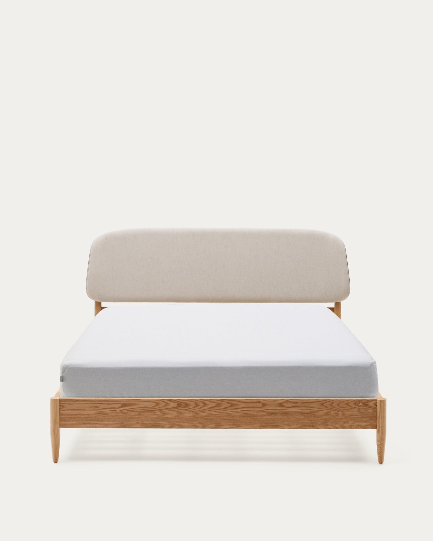 Letto Octavia impiallacciato di frassino testiera foderata bianco 180 x 200 cm