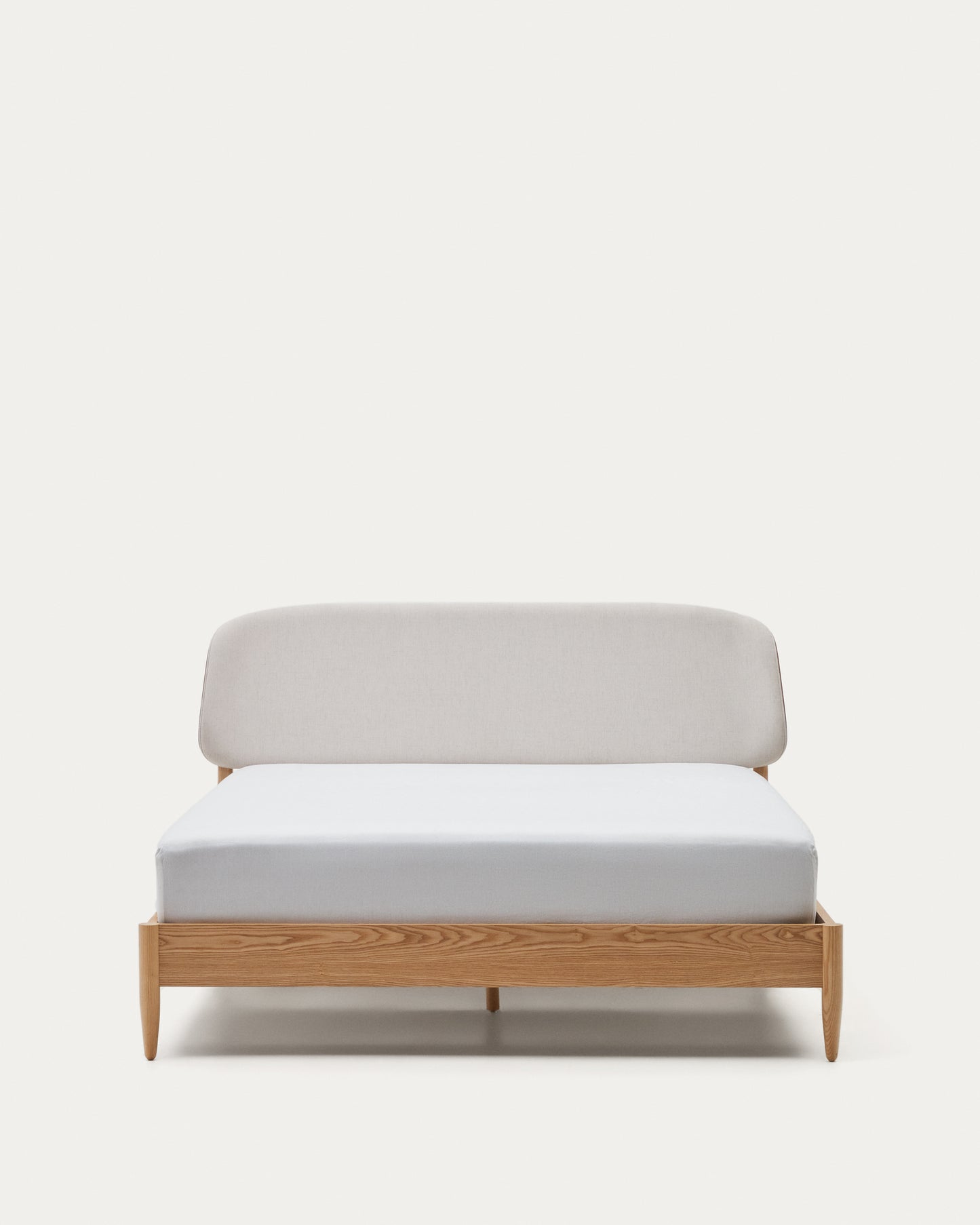 Letto Octavia impiallacciato di frassino testiera foderata bianco 180 x 200 cm