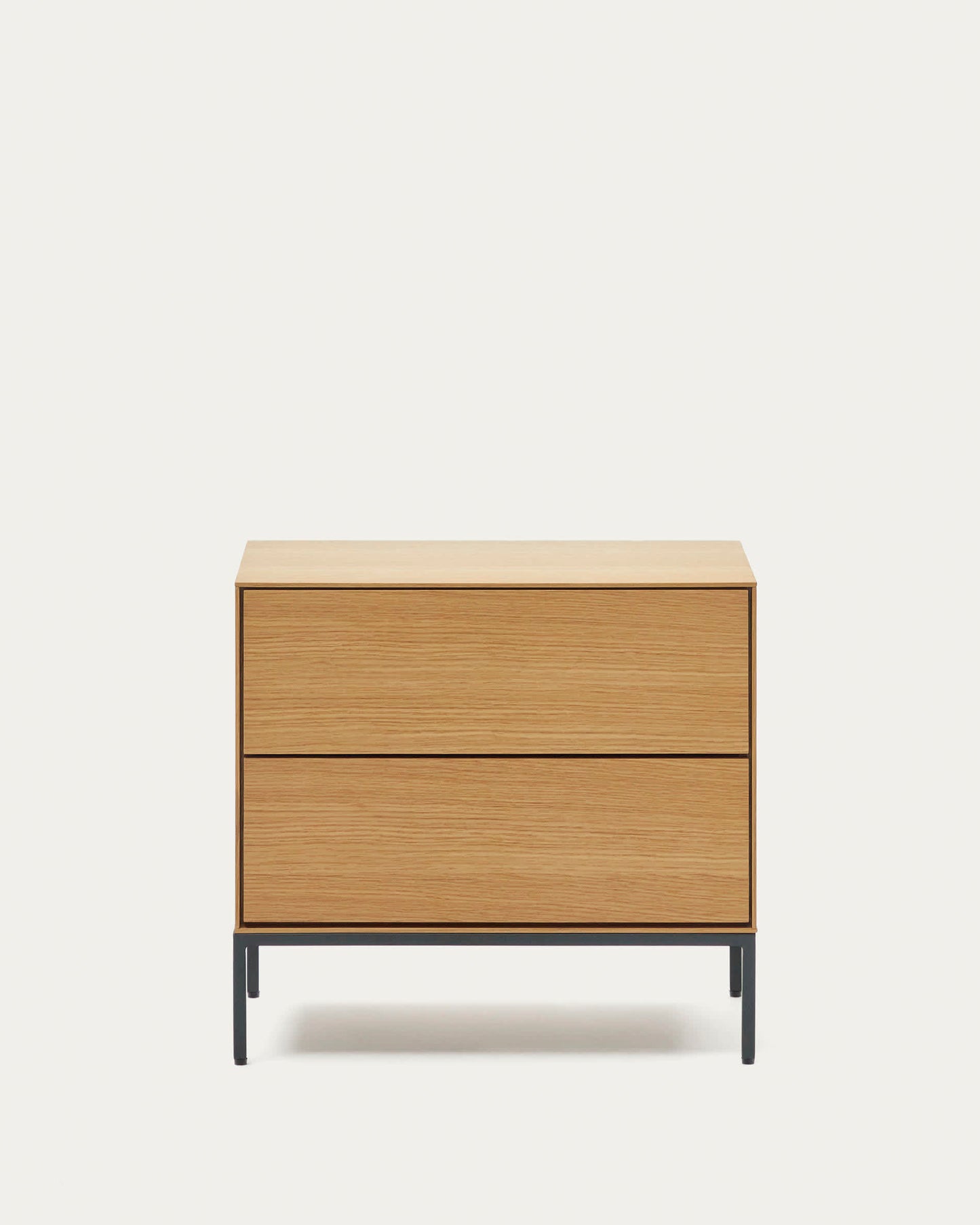 Comodino Vedrana 2 cassetti impiallacciato rovere e gambe in acciaio nero 60 x 55 cm