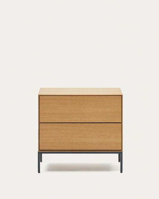 Comodino Vedrana 2 cassetti impiallacciato rovere e gambe in acciaio nero 60 x 55 cm