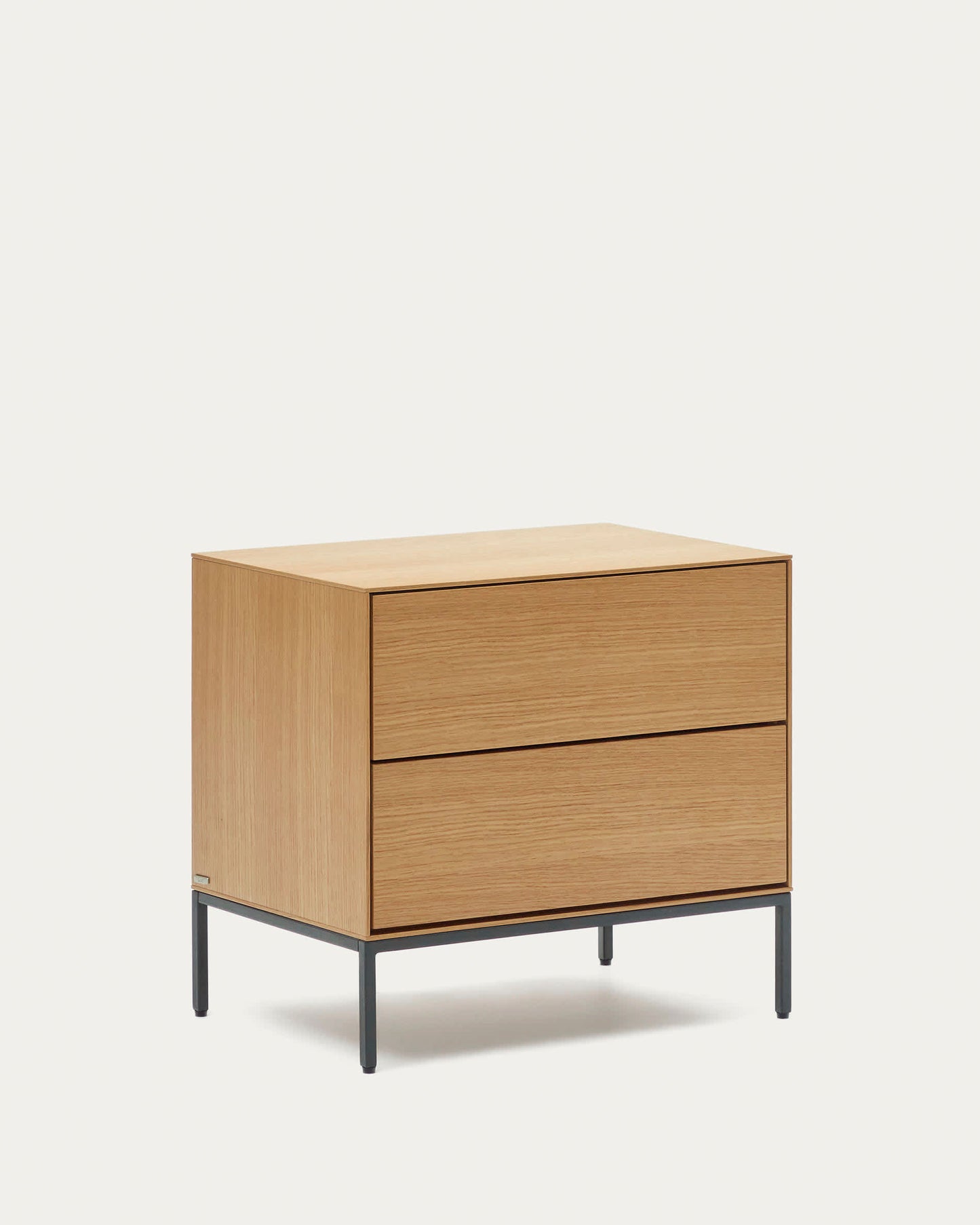 Comodino Vedrana 2 cassetti impiallacciato rovere e gambe in acciaio nero 60 x 55 cm