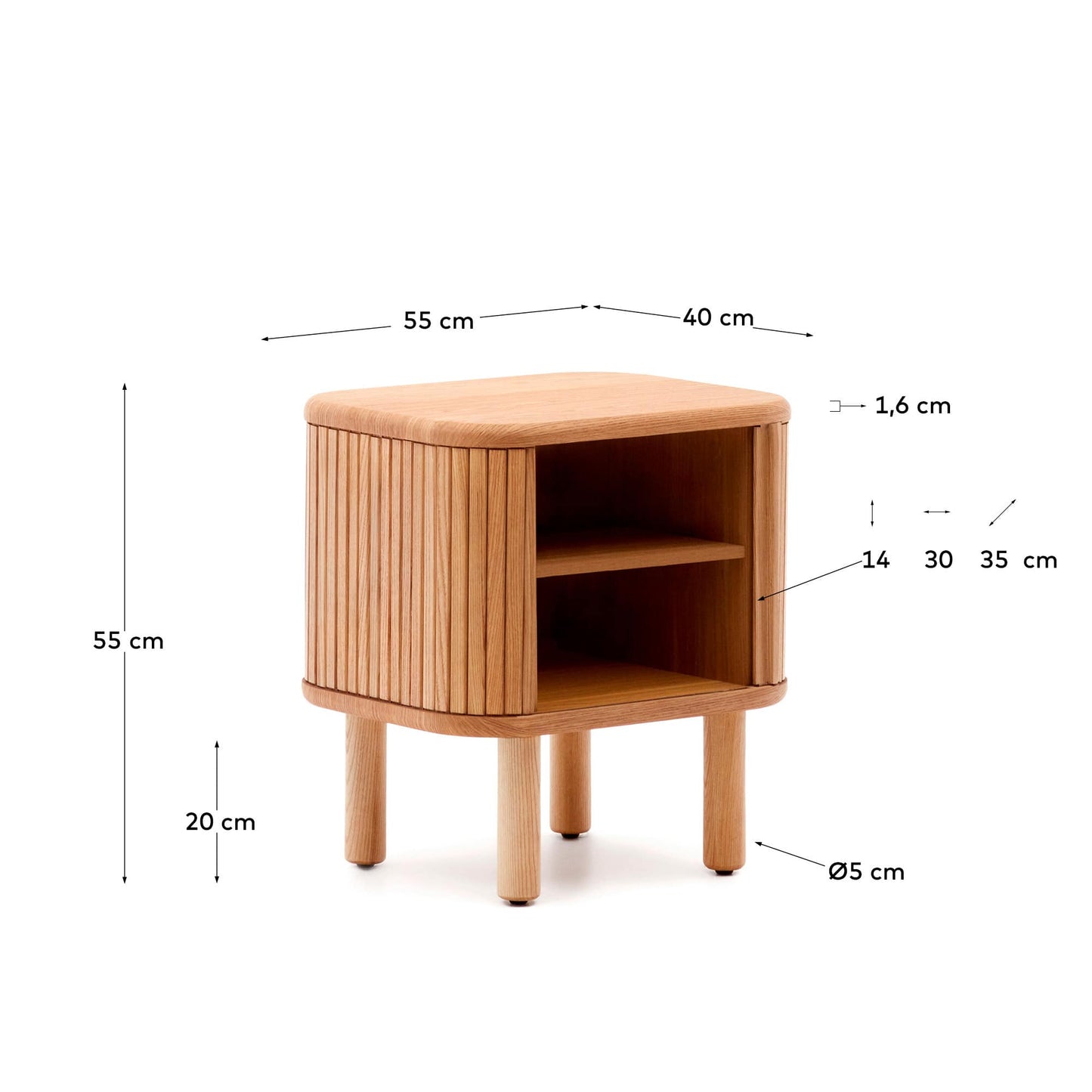 Comodino Mailen in impiallacciatura di frassino con finitura naturale 50 x 55 cm
