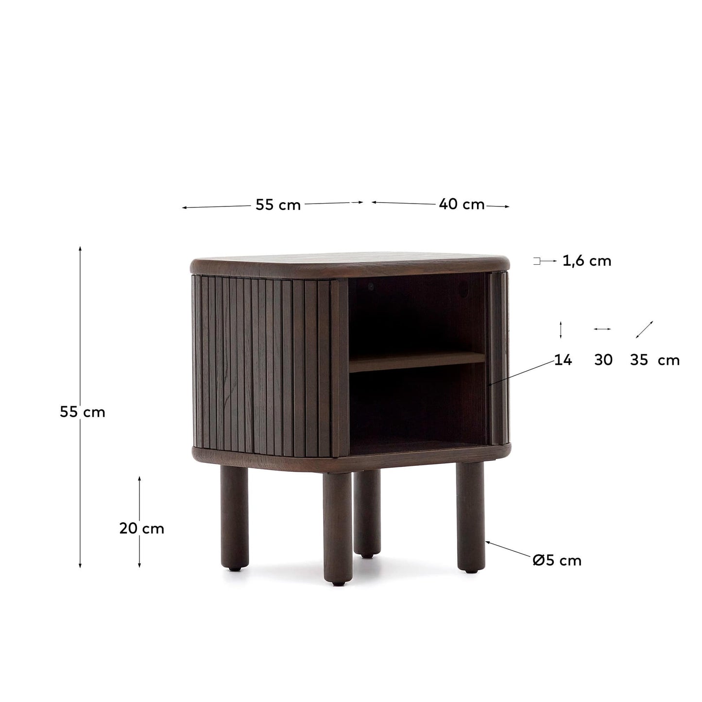 Comodino Mailen in impiallacciatura di frassino con finitura scura 50 x 55 cm