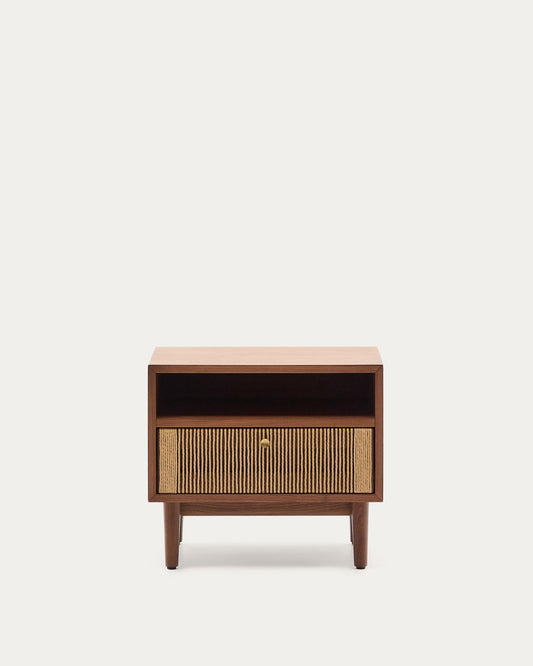Comodino Elan in impiallacciatura e legno massello in noce corda 51x45cm