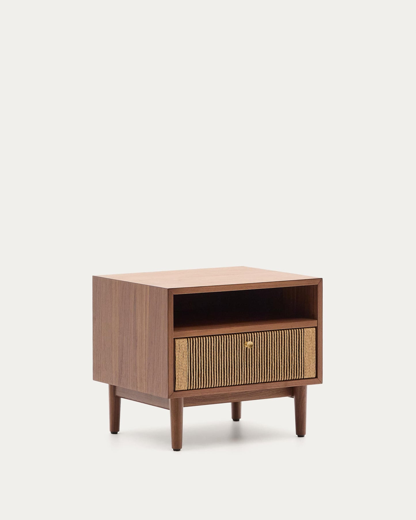 Comodino Elan in impiallacciatura e legno massello in noce corda 51x45cm