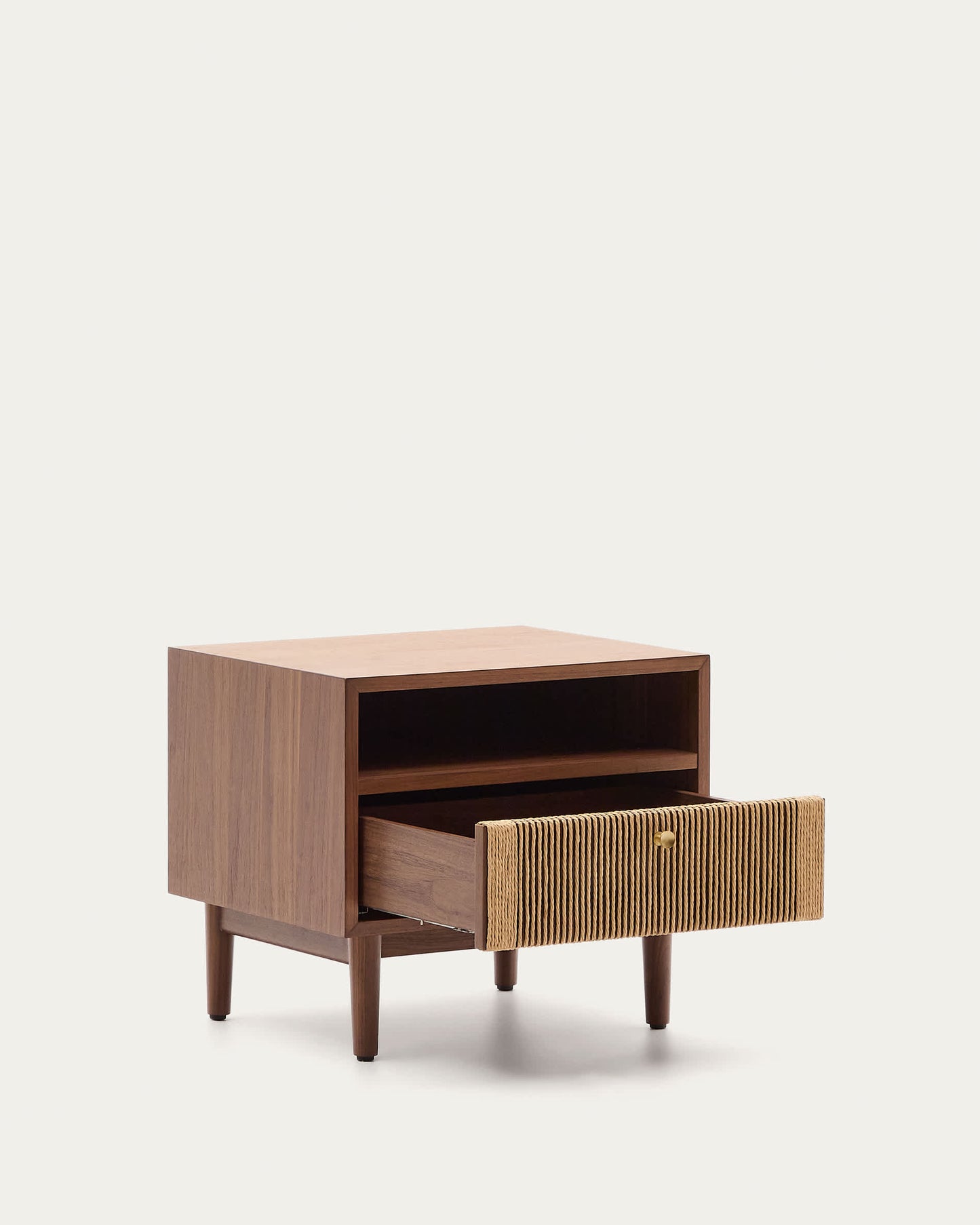 Comodino Elan in impiallacciatura e legno massello in noce corda 51x45cm