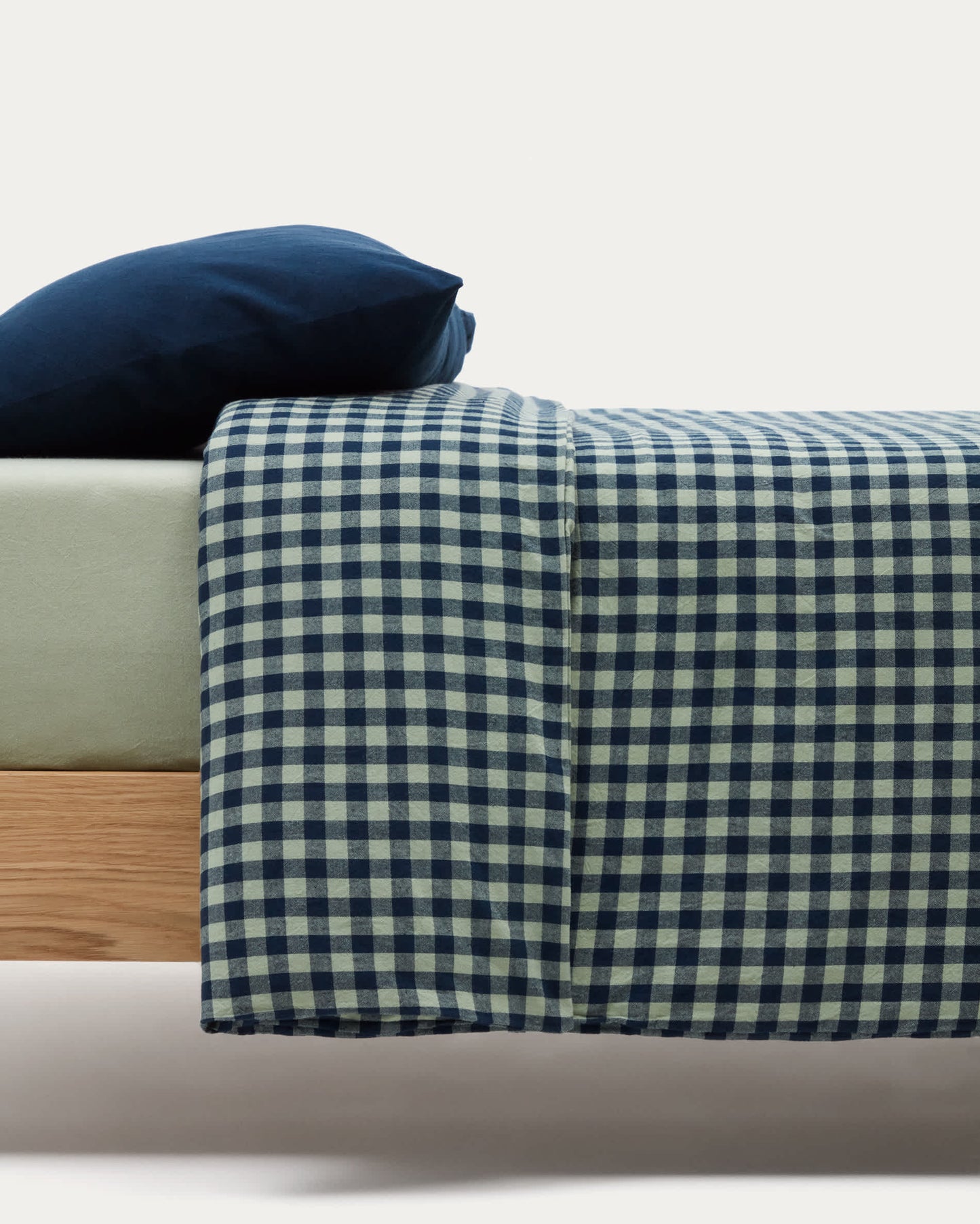 Set Yanil copripiumino, lenzuolo con angoli e federa 100% cotone a quadrati verde e blu 60x120cm