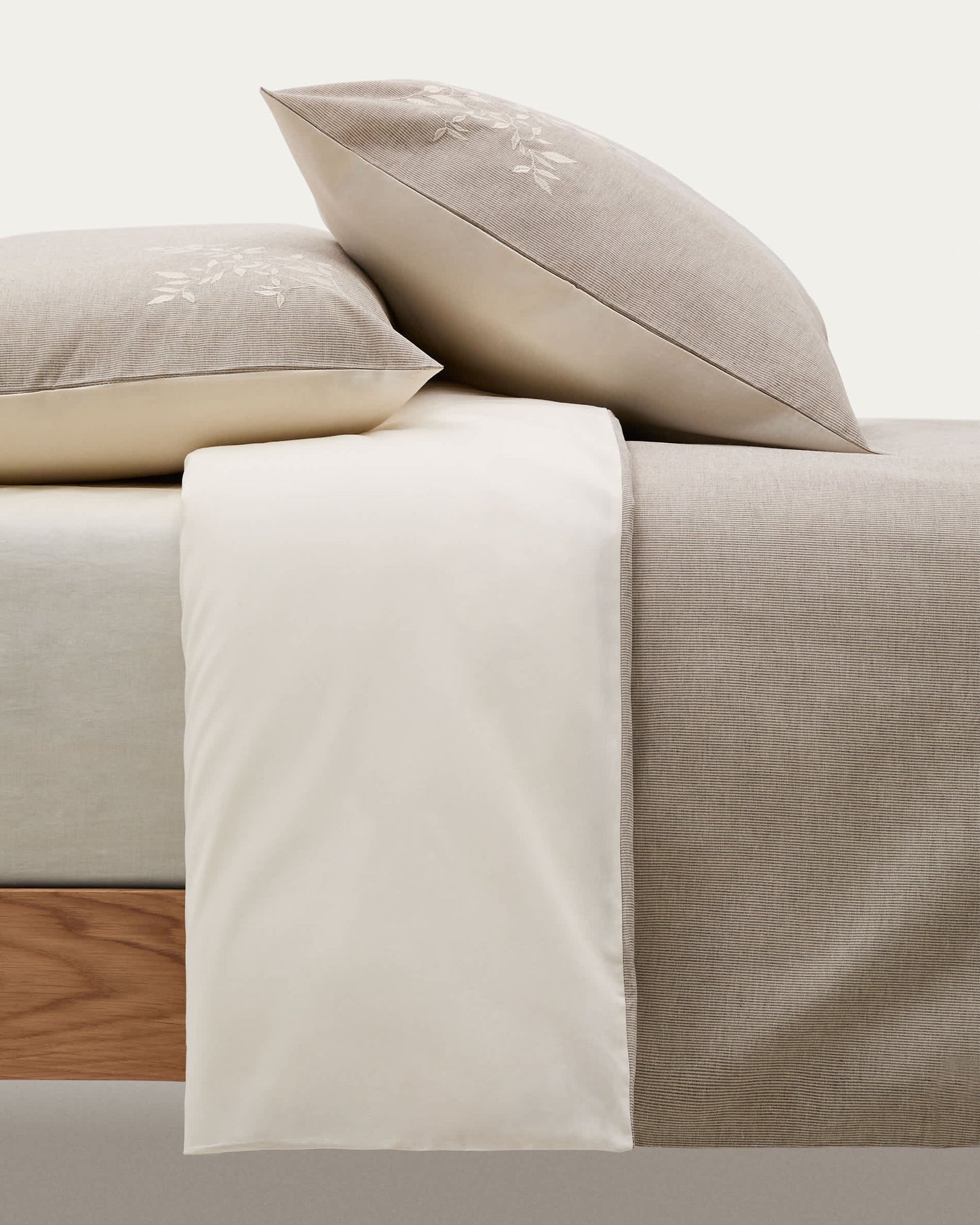 Set Sotela di copripiumino e federa a righe ricamato 100% cotone percalle beige letto da 90 cm