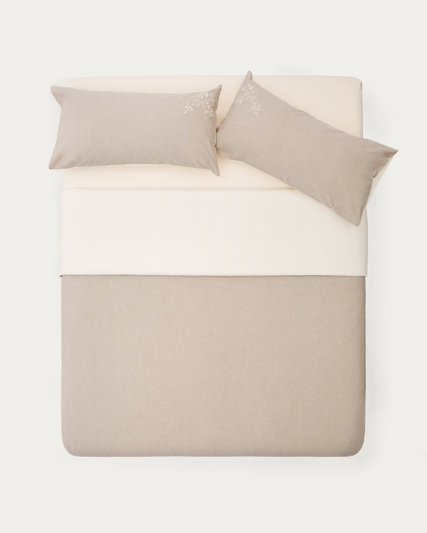 Set Sotela di copripiumino e federa a righe ricamato 100% cotone percalle beige letto da 90 cm