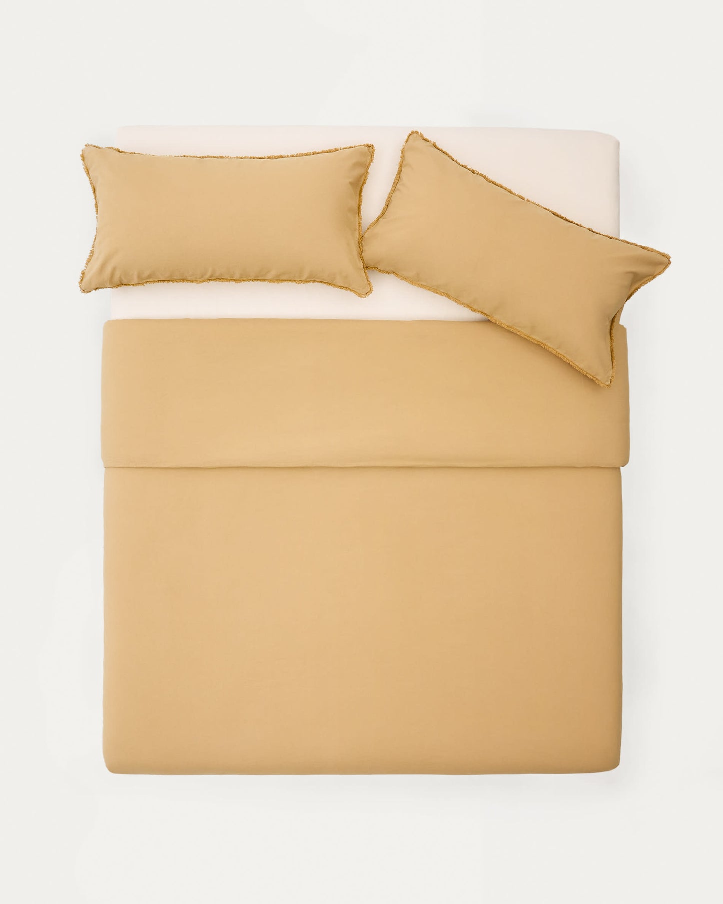 Set Sifinia copripiumino e federa 100% cotone percalle con frange mostarda letto 90 cm