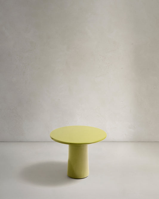 Tavolino da salotto Albanella in cemento con finitura verde lucida Ø 65 cm
