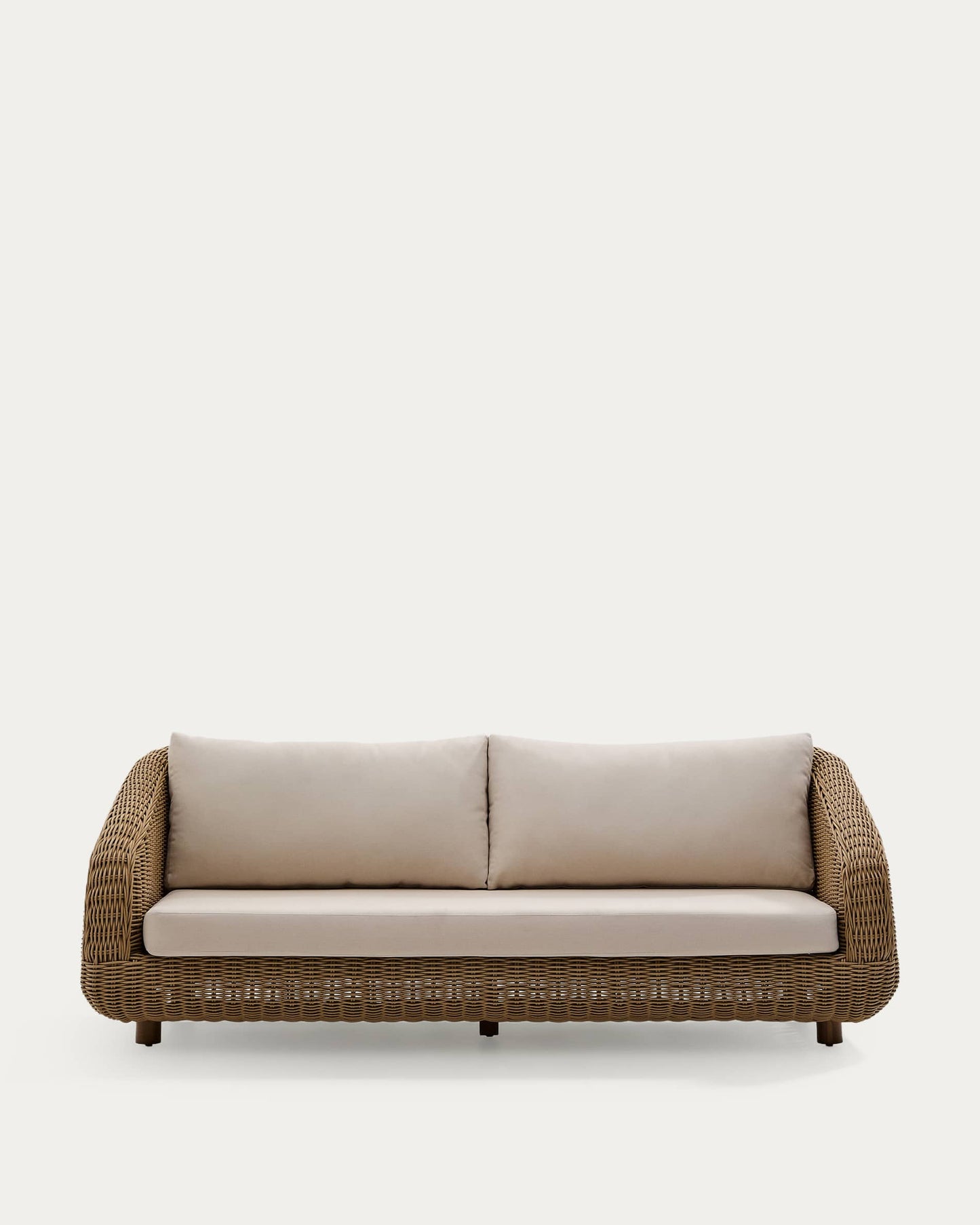 Divano Meria a 3 posti in rattan sintetico e gambe in legno massiccio di acacia 208 cm