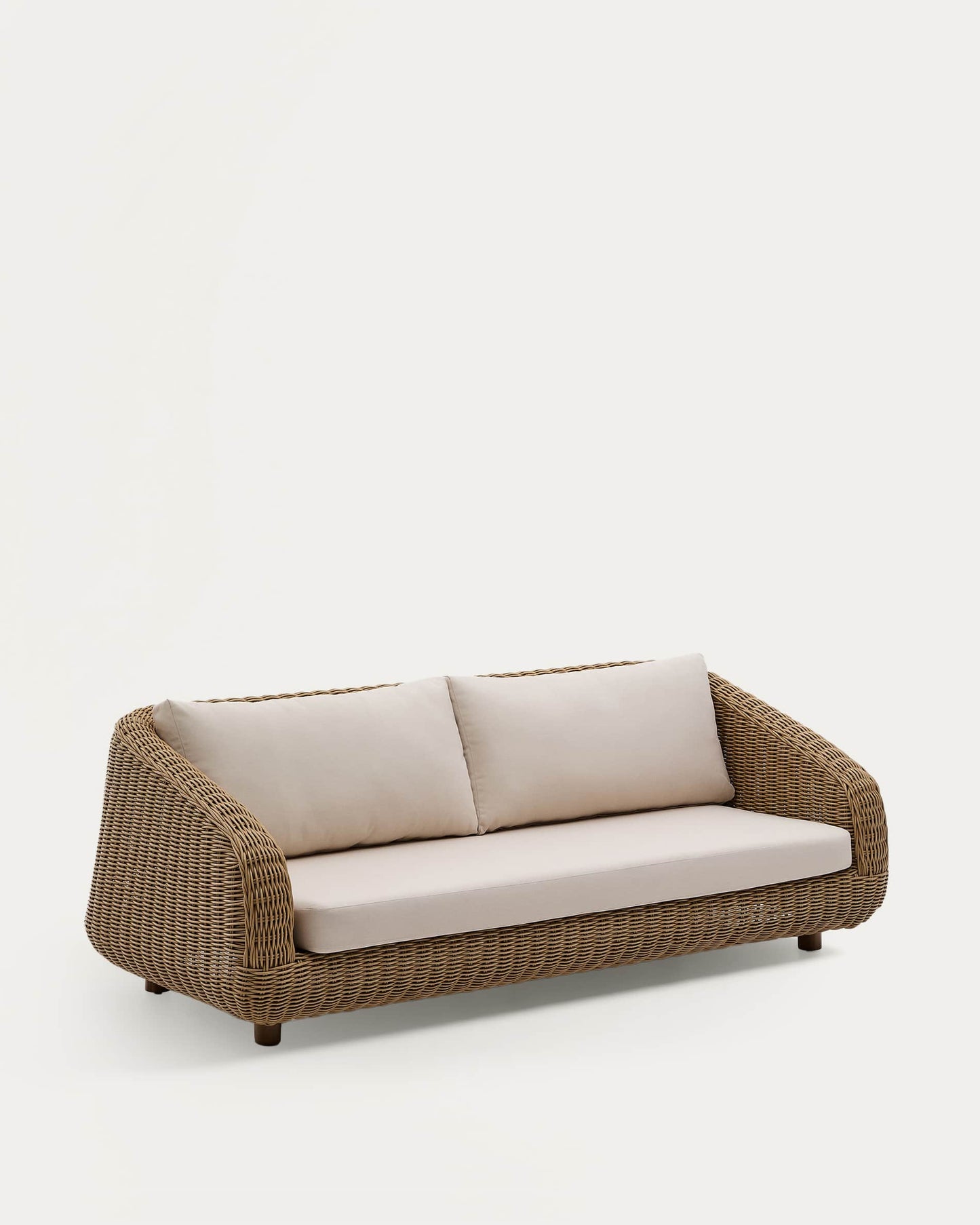 Divano Meria a 3 posti in rattan sintetico e gambe in legno massiccio di acacia 208 cm