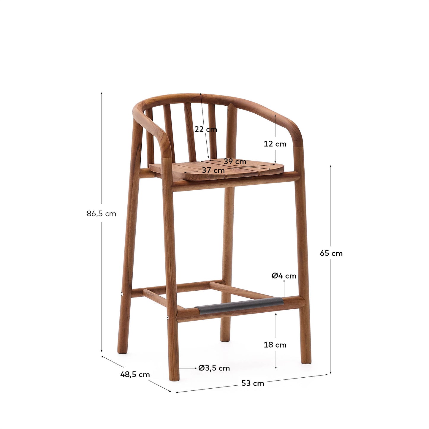 Sgabello da esterno Turqueta in legno massiccio di teak FSC al 100%, altezza 65 cm