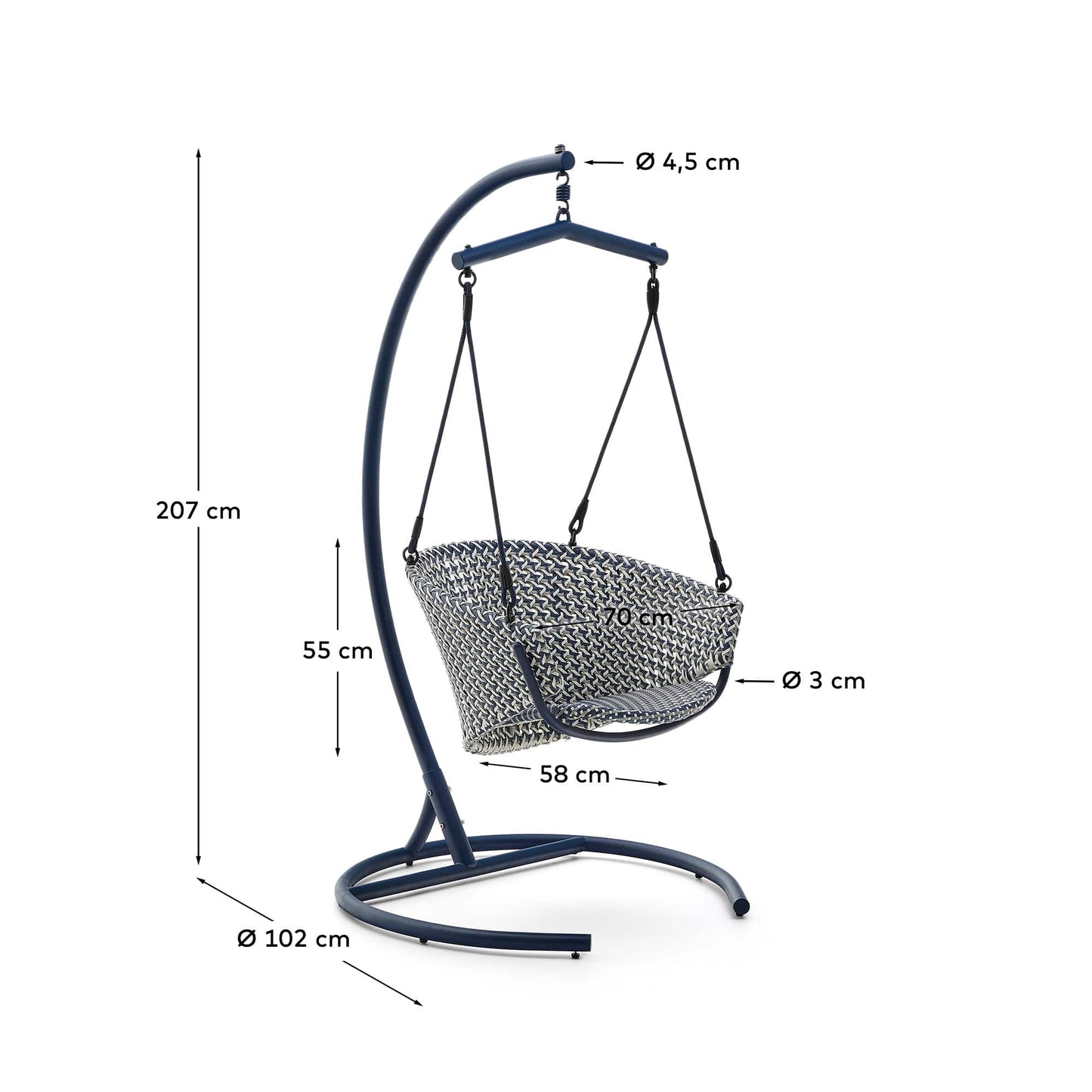 Poltrona sospesa con piede Saliga in alluminio e rattan sintetico blu
