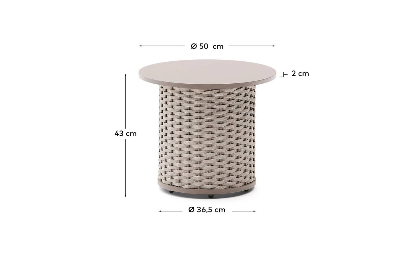 Tavolino da esterno Sedalis in alluminio e corda tortora Ø 50 cm