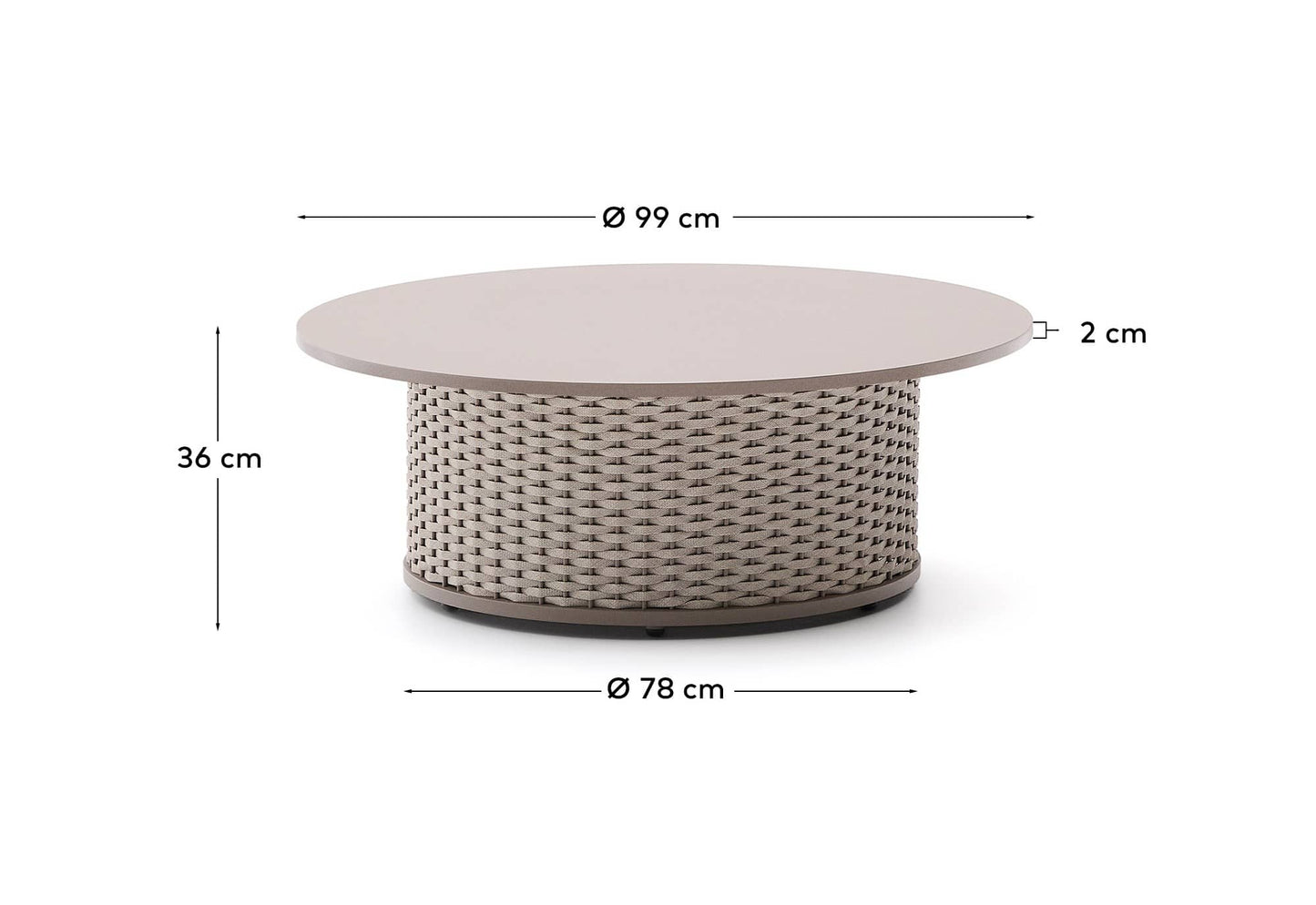 Tavolino basso da esterno Sedalis in alluminio e corda taupe Ø 99 cm