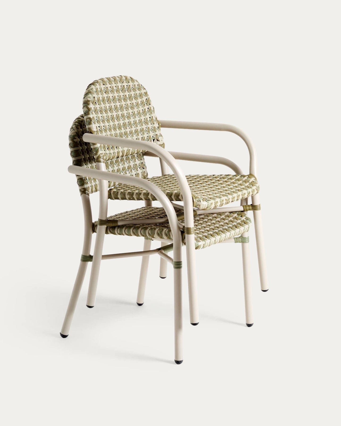 Sedia impilabile Tuccia in alluminio e rattan sintetico verde e beige