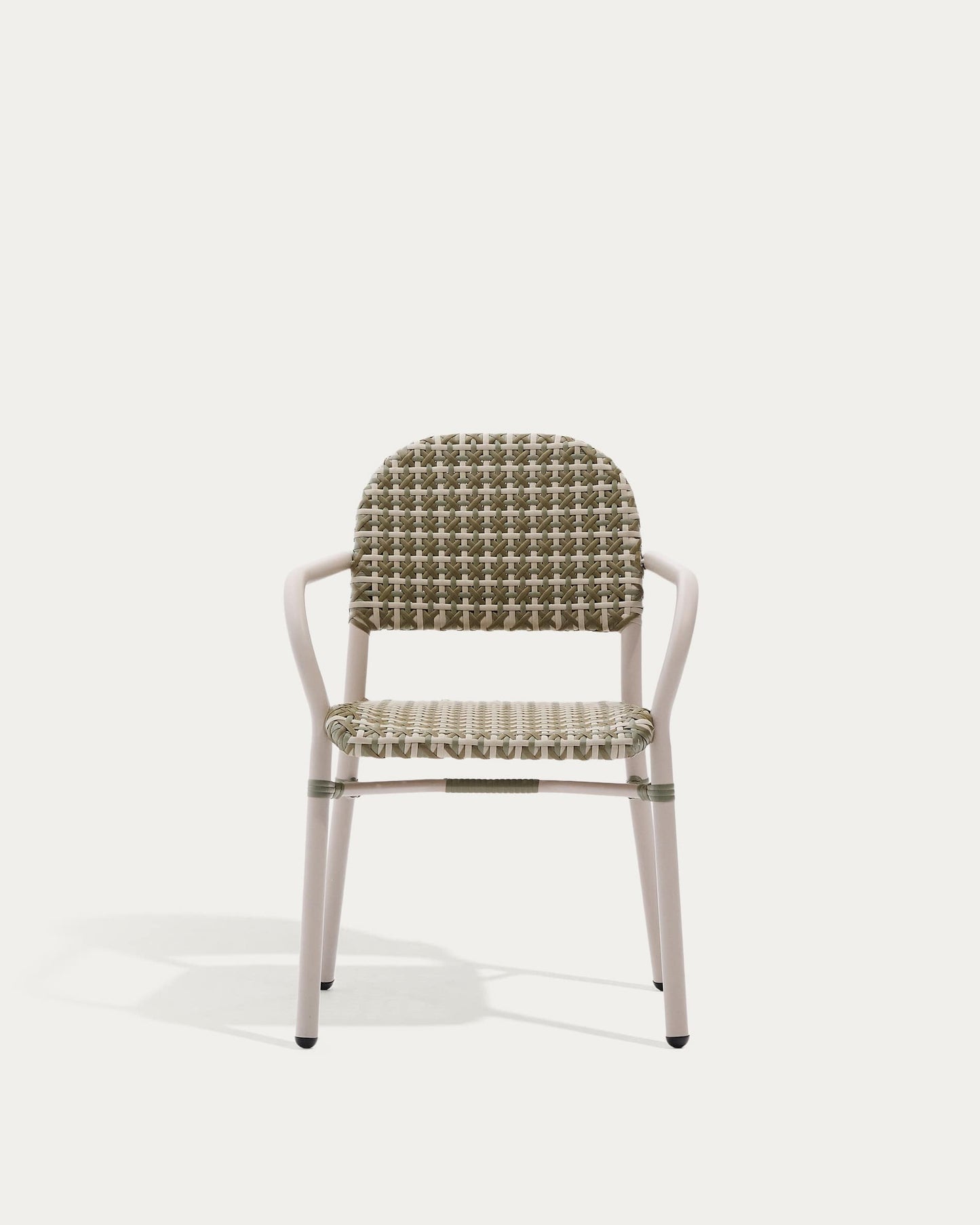 Sedia impilabile Tuccia in alluminio e rattan sintetico verde e beige